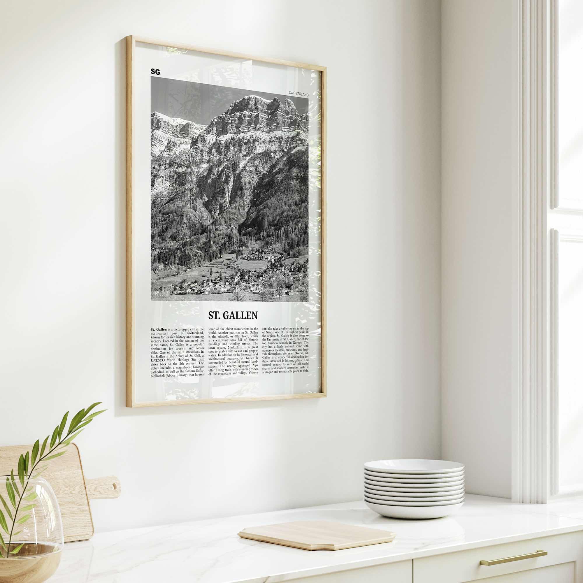 St Gallen Print Black and White, St Gallen Wall Art, St Gallen Poster, St Gallen Photo, St Gallen Wall Décor, St Gallen Map, Switzerland