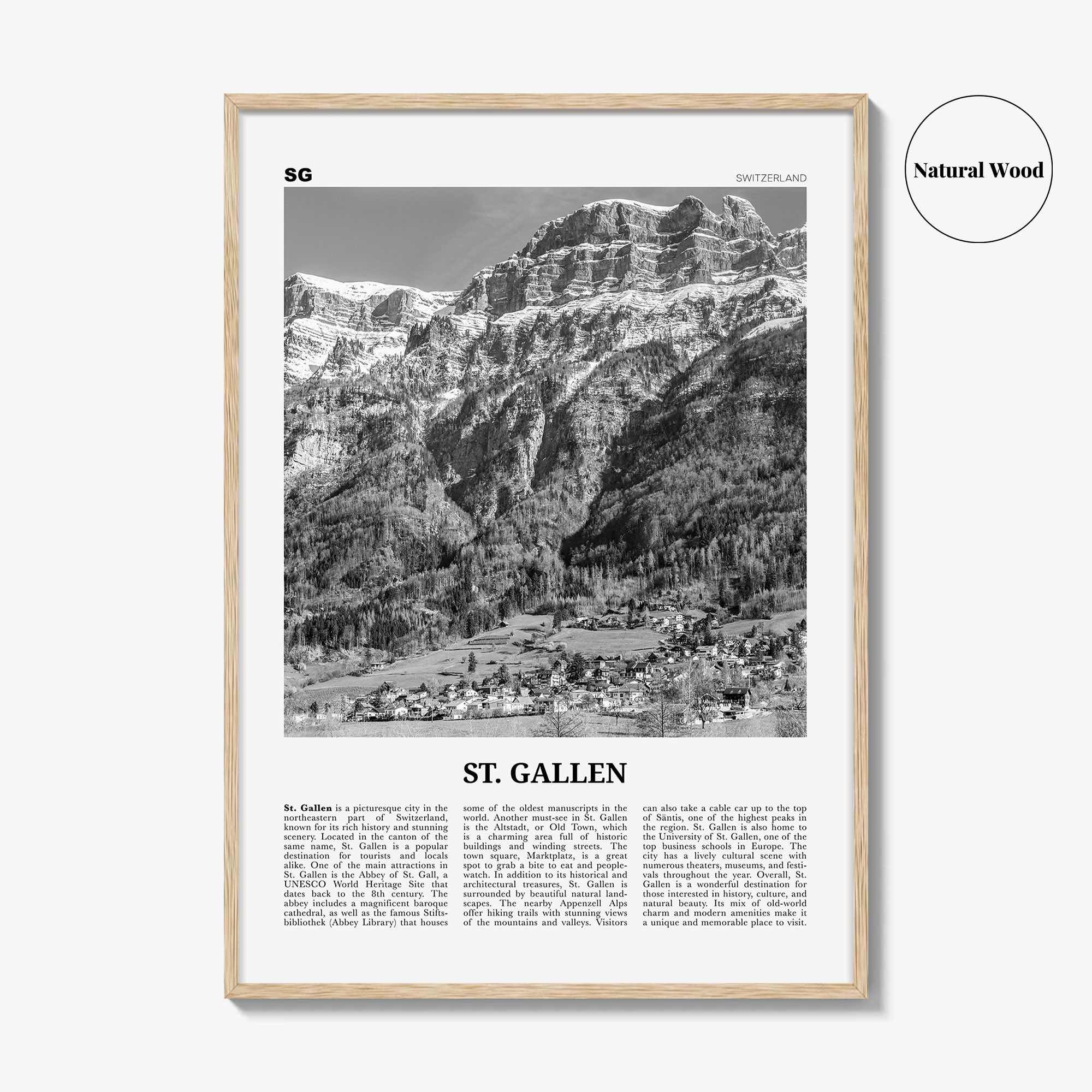 St Gallen Print Black and White, St Gallen Wall Art, St Gallen Poster, St Gallen Photo, St Gallen Wall Décor, St Gallen Map, Switzerland