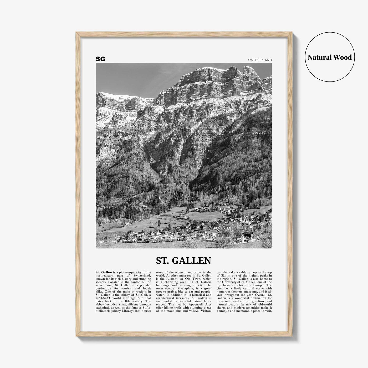St Gallen Print Black and White, St Gallen Wall Art, St Gallen Poster, St Gallen Photo, St Gallen Wall Décor, St Gallen Map, Switzerland