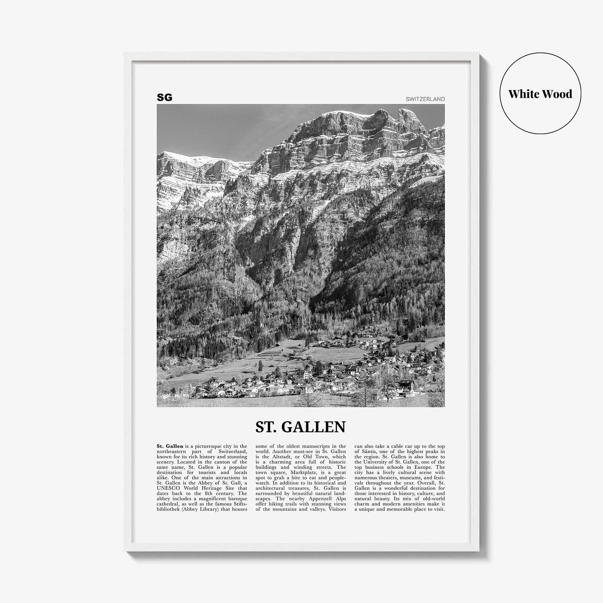 St Gallen Print Black and White, St Gallen Wall Art, St Gallen Poster, St Gallen Photo, St Gallen Wall Décor, St Gallen Map, Switzerland