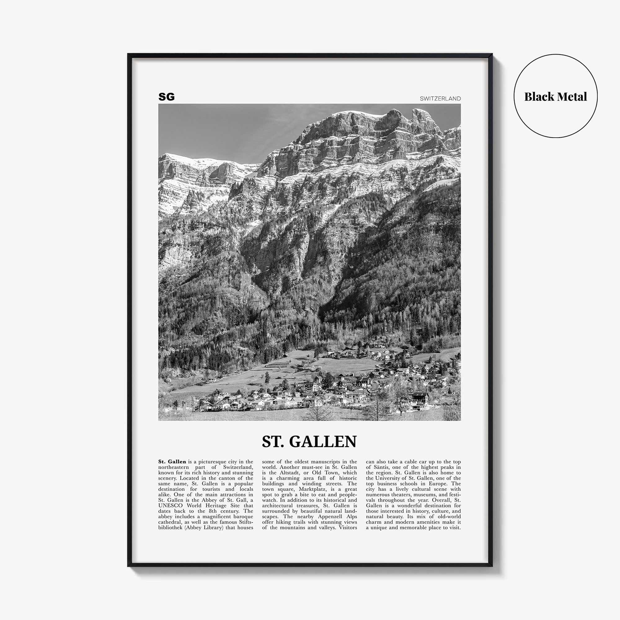 St Gallen Print Black and White, St Gallen Wall Art, St Gallen Poster, St Gallen Photo, St Gallen Wall Décor, St Gallen Map, Switzerland