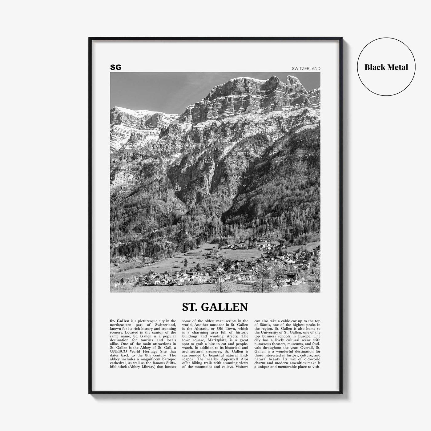 St Gallen Print Black and White, St Gallen Wall Art, St Gallen Poster, St Gallen Photo, St Gallen Wall Décor, St Gallen Map, Switzerland