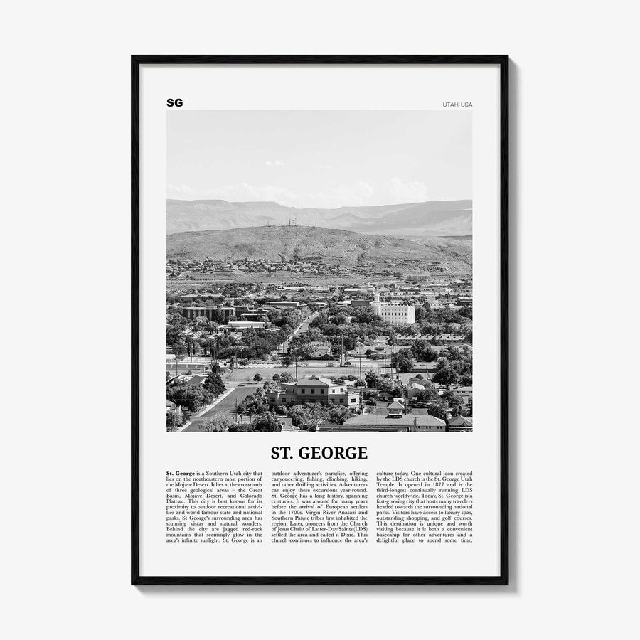St George Print Black and White, St. George Wall Art, St. George Poster, St. George Photo, St. George Wall Décor, St. George Map, Utah, USA
