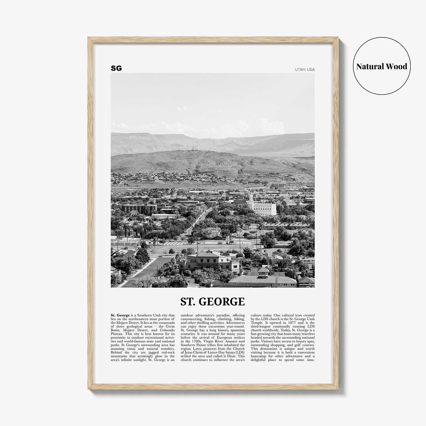 St George Print Black and White, St. George Wall Art, St. George Poster, St. George Photo, St. George Wall Décor, St. George Map, Utah, USA