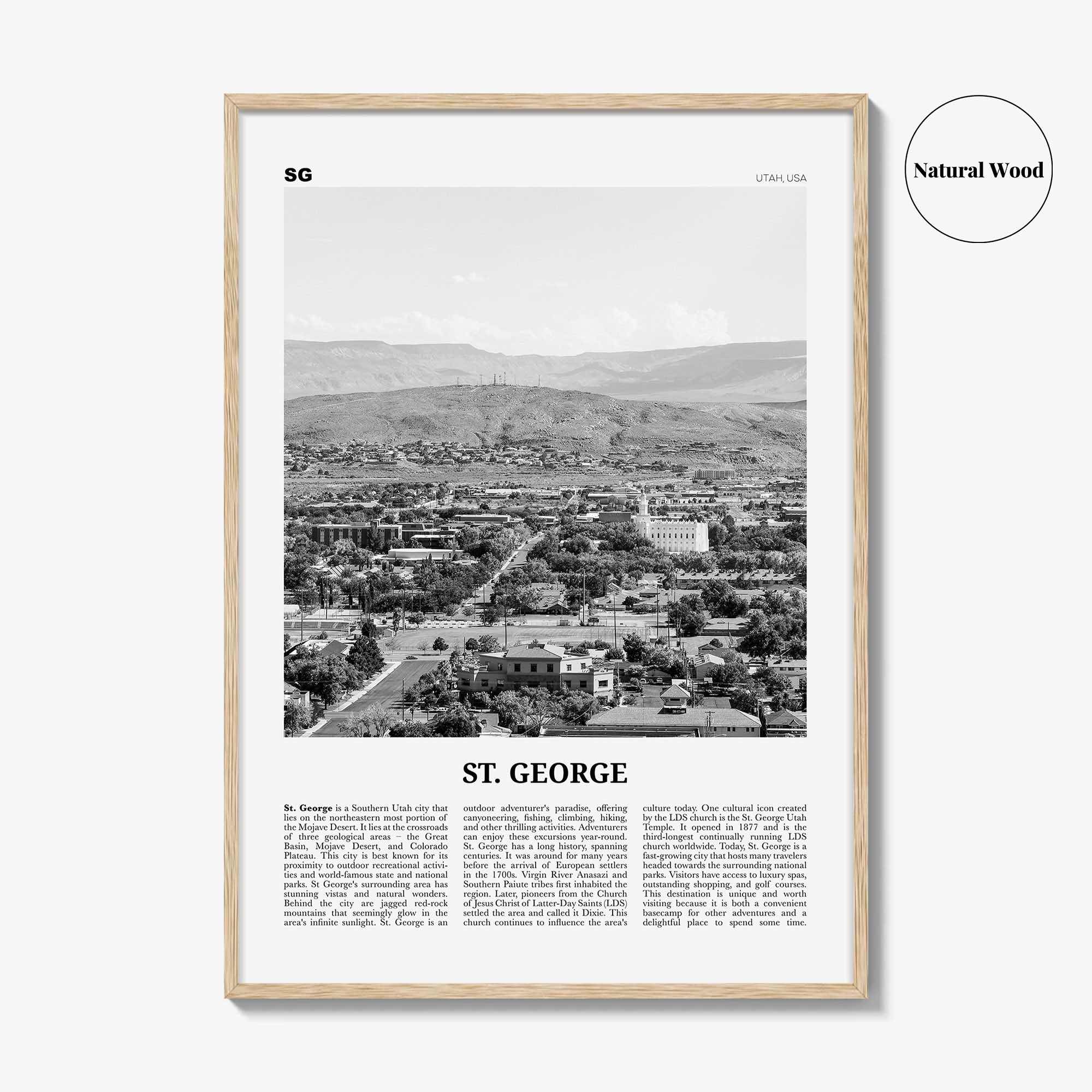 St George Print Black and White, St. George Wall Art, St. George Poster, St. George Photo, St. George Wall Décor, St. George Map, Utah, USA