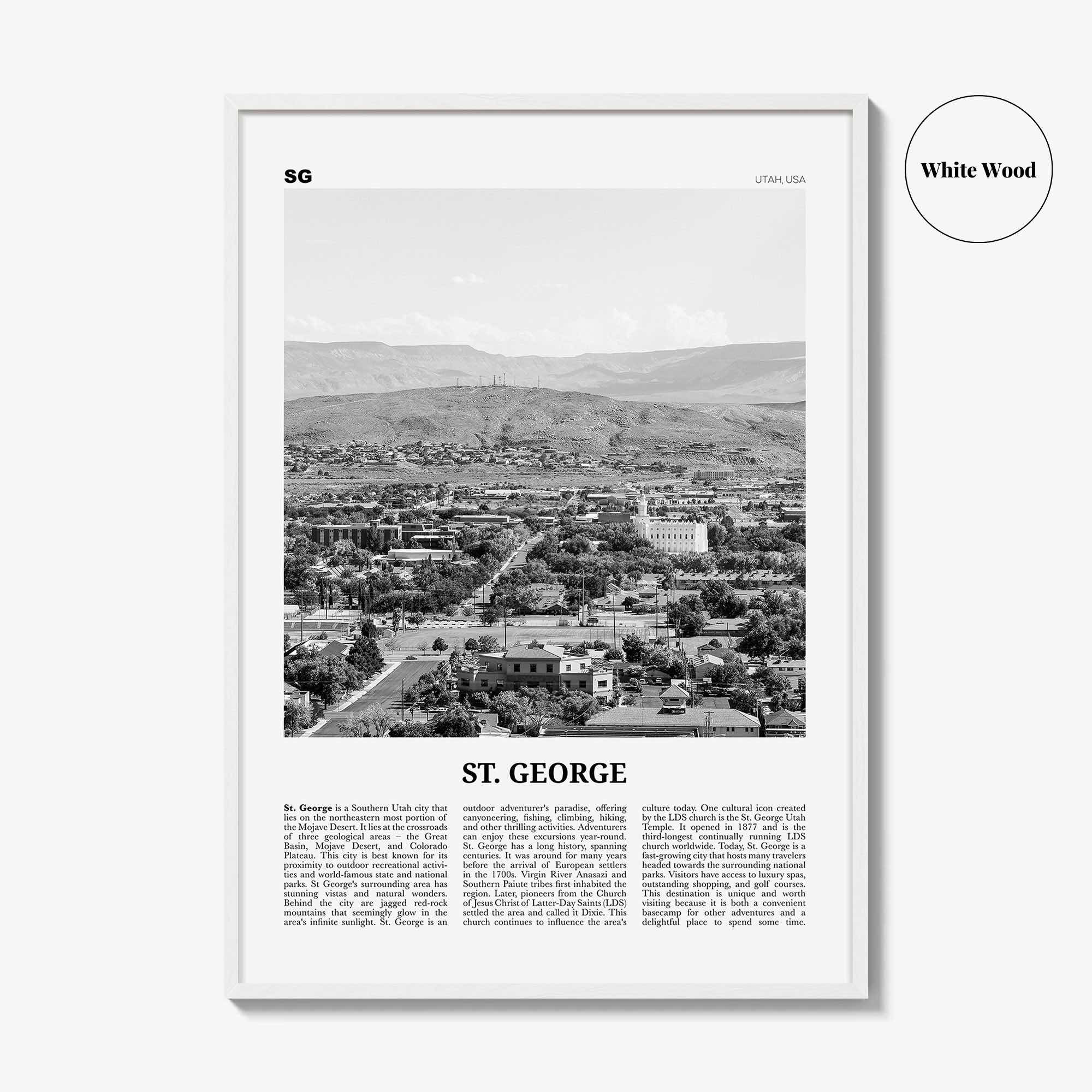 St George Print Black and White, St. George Wall Art, St. George Poster, St. George Photo, St. George Wall Décor, St. George Map, Utah, USA