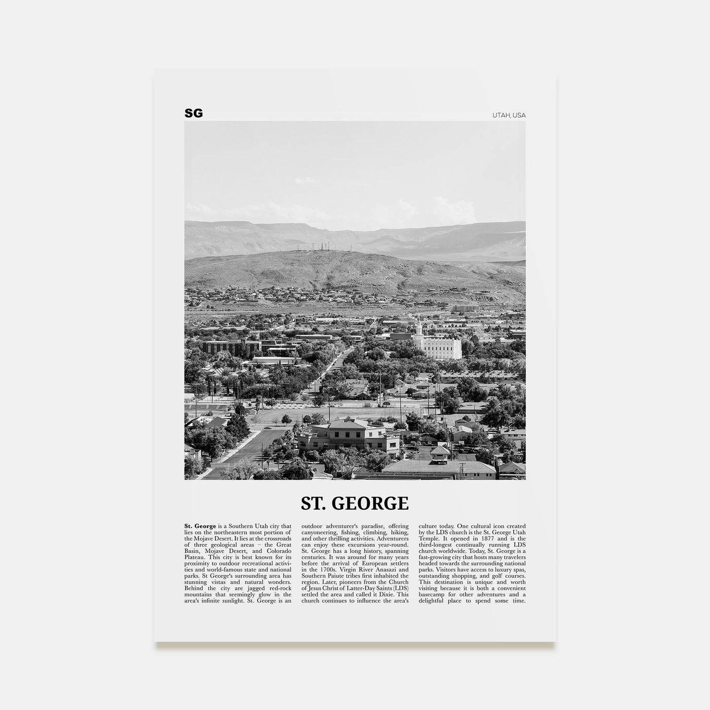St. George Travel B&W Poster