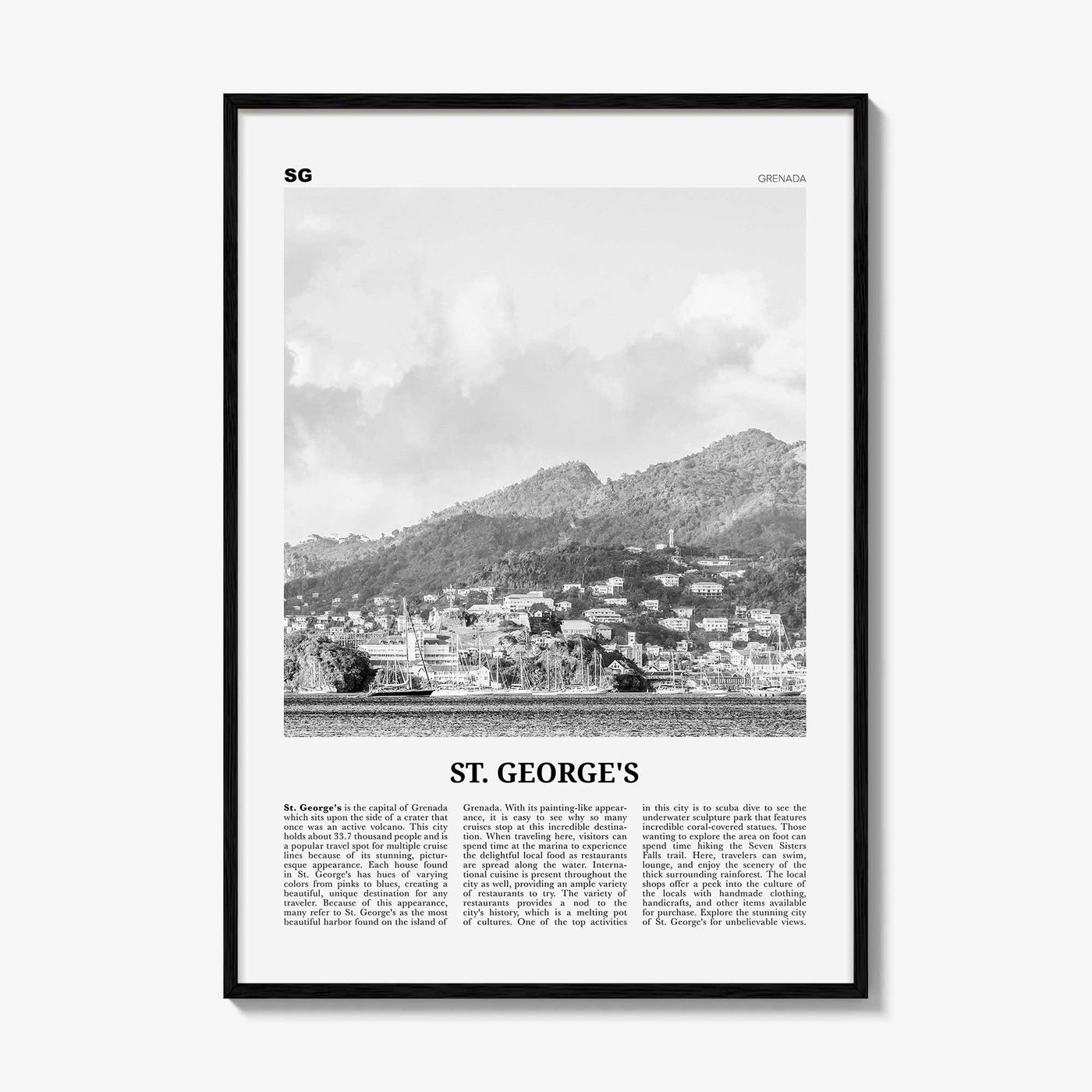 St Georges Print Black and White, St. George's Wall Art, St. George's Poster, St. George's Photo, St. George's Wall Décor, Grenada