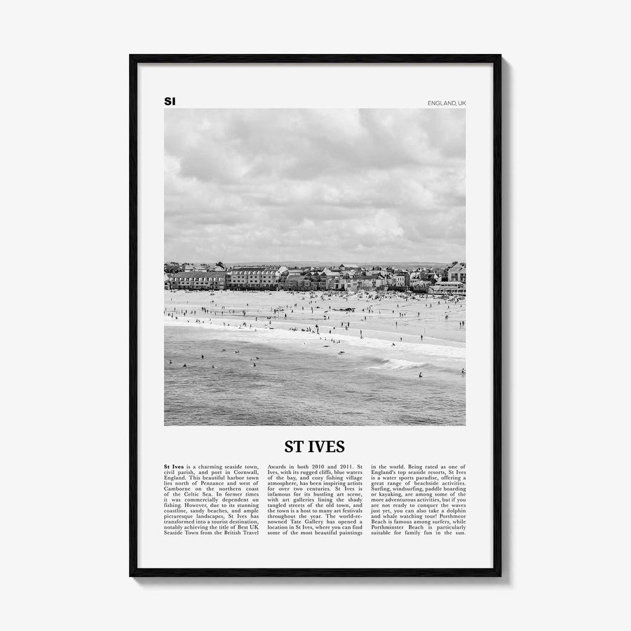 St Ives Print Black and White, St Ives Wall Art, St Ives Poster, St Ives Photo, St Ives Décor, Cornwall, Porth Ia, England, United Kingdom