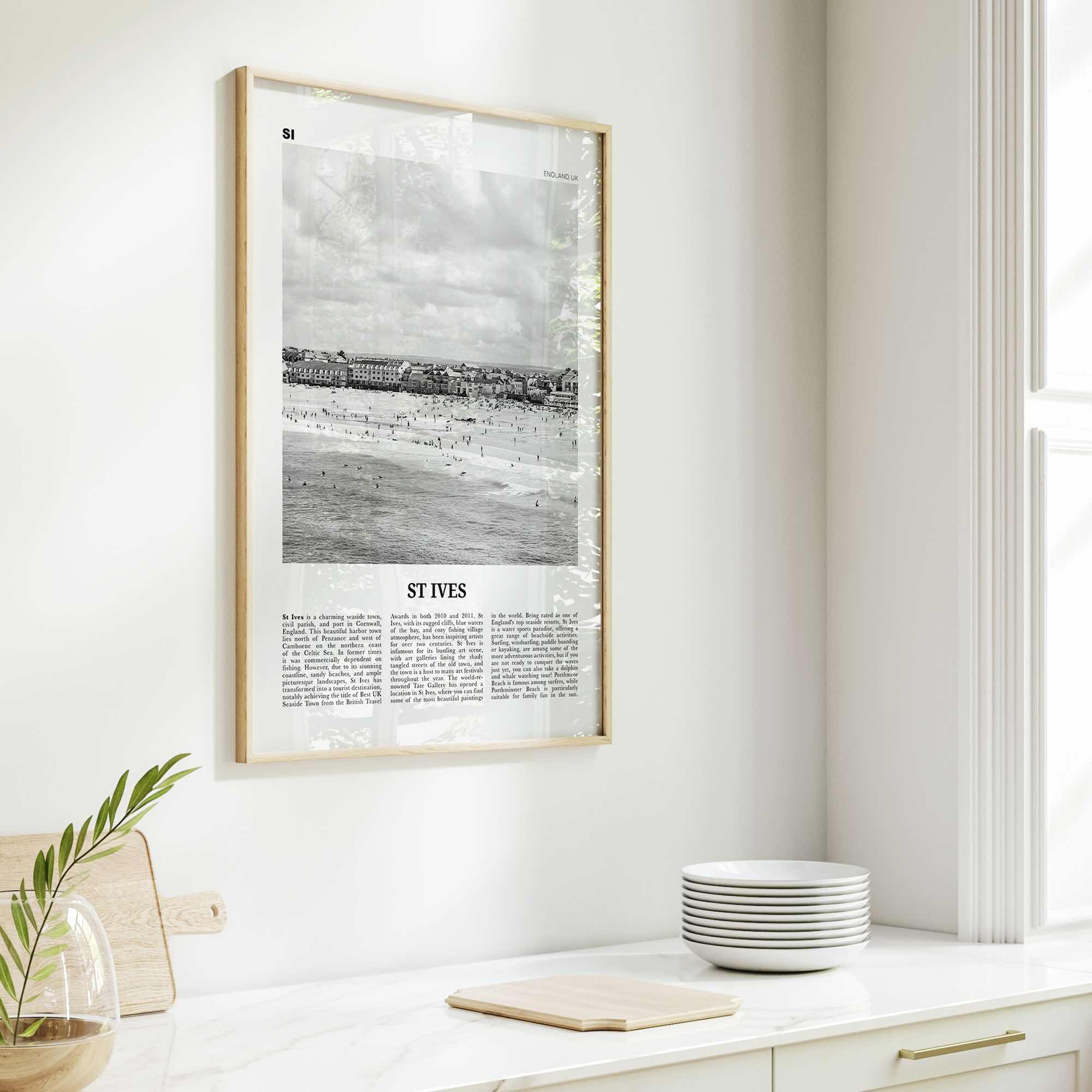 St Ives Print Black and White, St Ives Wall Art, St Ives Poster, St Ives Photo, St Ives Décor, Cornwall, Porth Ia, England, United Kingdom