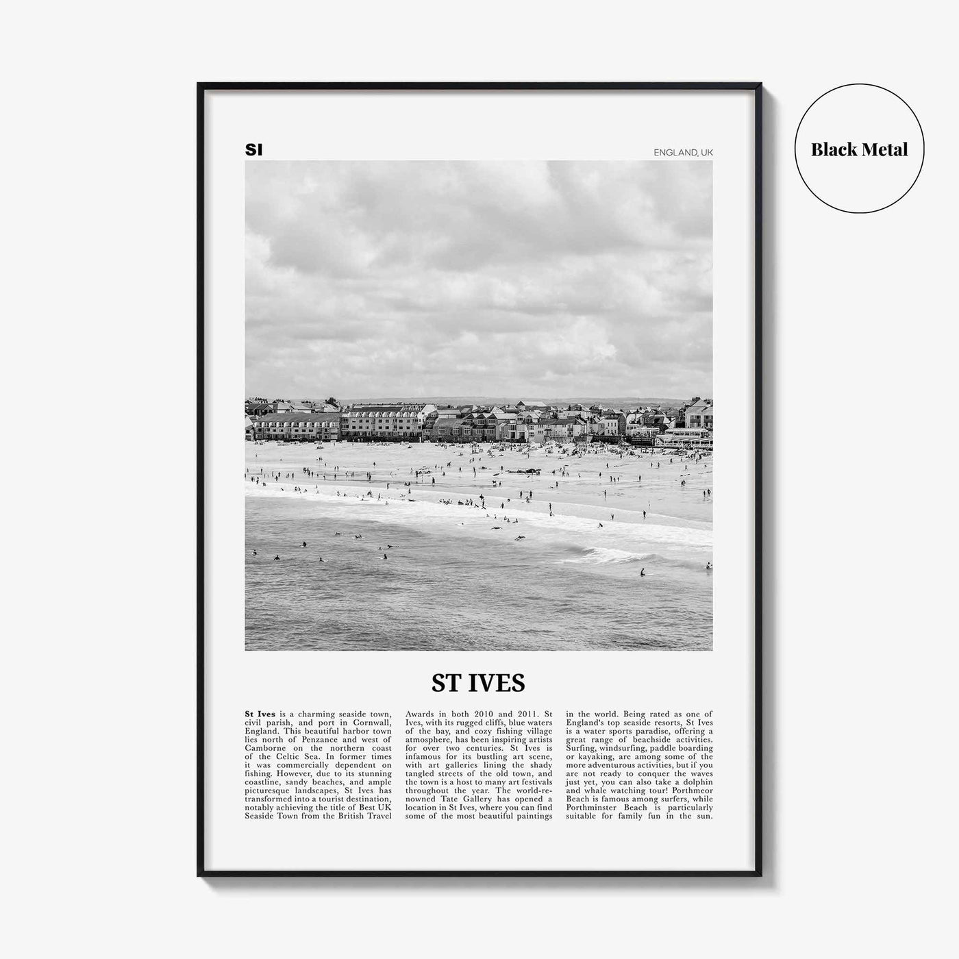St Ives Print Black and White, St Ives Wall Art, St Ives Poster, St Ives Photo, St Ives Décor, Cornwall, Porth Ia, England, United Kingdom