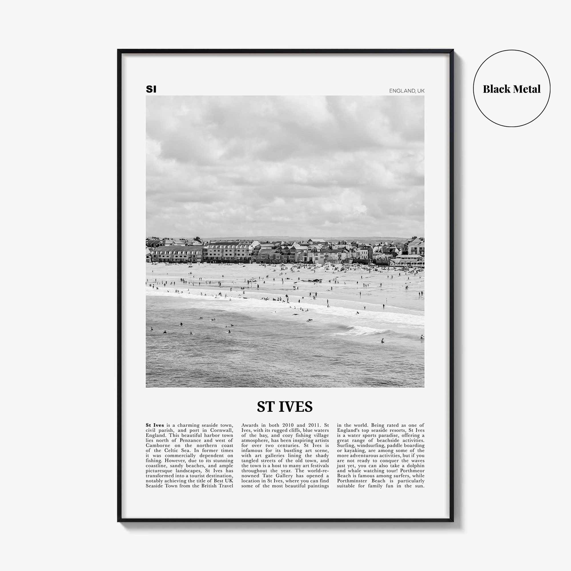 St Ives Print Black and White, St Ives Wall Art, St Ives Poster, St Ives Photo, St Ives Décor, Cornwall, Porth Ia, England, United Kingdom