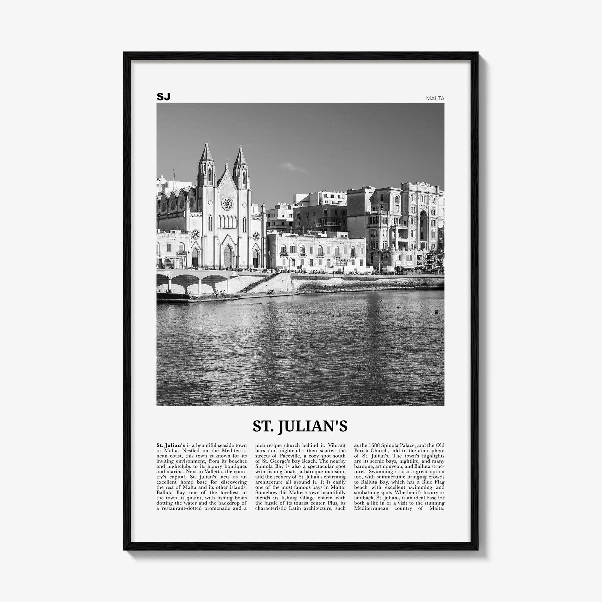 St Julians Print Black and White, St. Julian’s Wall Art, St. Julian’s Poster, St. Julian’s Photo, St. Julian’s Décor, St. Julian’s Map