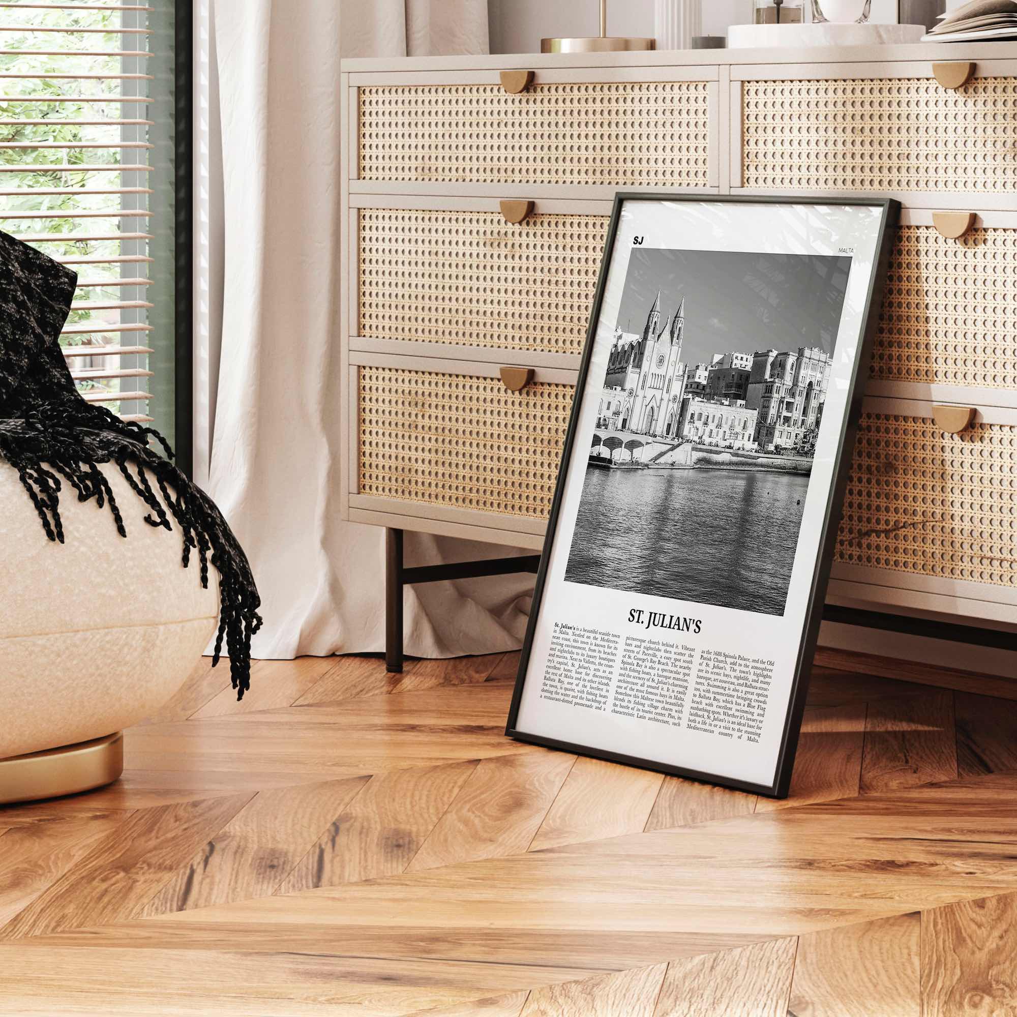 St Julians Print Black and White, St. Julian’s Wall Art, St. Julian’s Poster, St. Julian’s Photo, St. Julian’s Décor, St. Julian’s Map