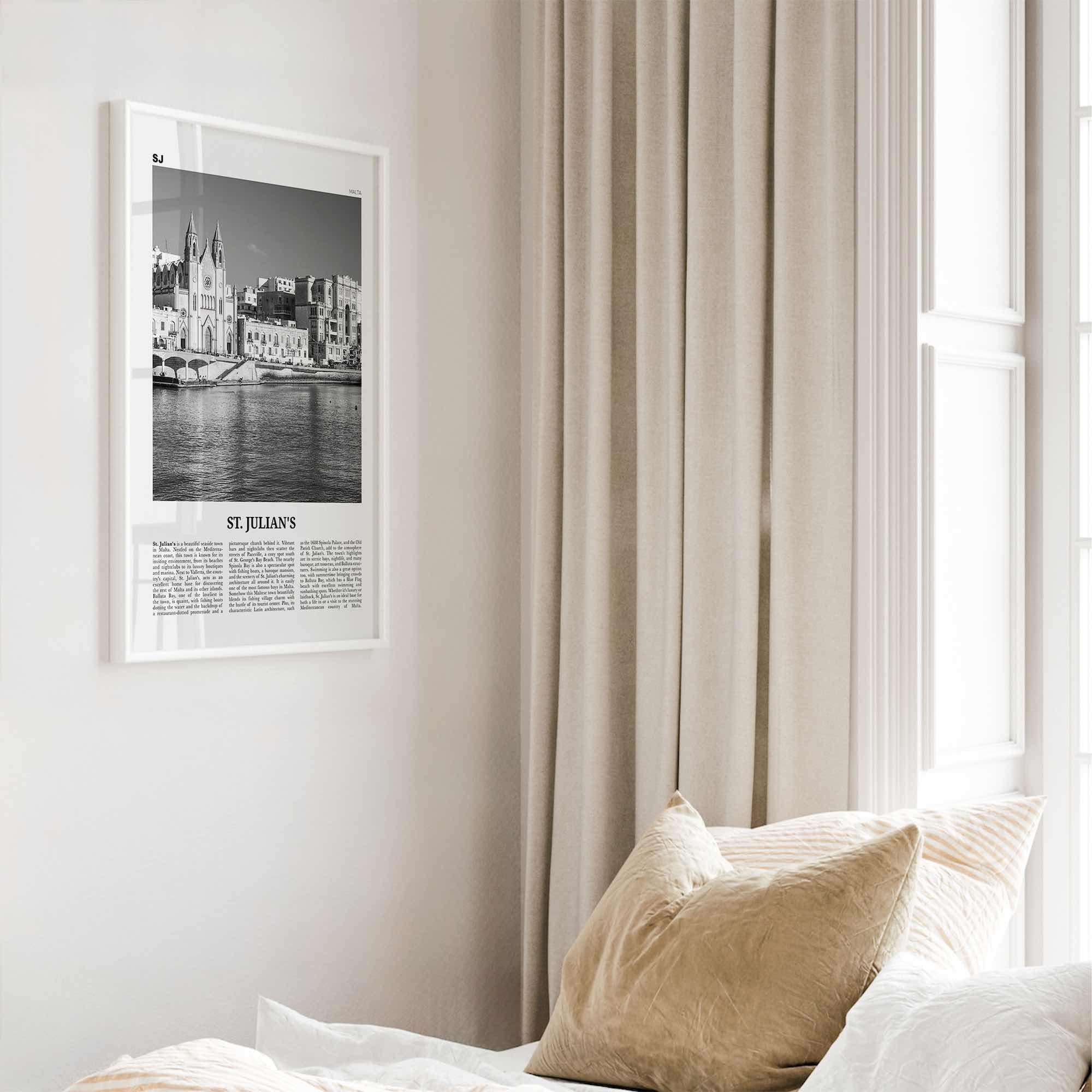 St Julians Print Black and White, St. Julian’s Wall Art, St. Julian’s Poster, St. Julian’s Photo, St. Julian’s Décor, St. Julian’s Map