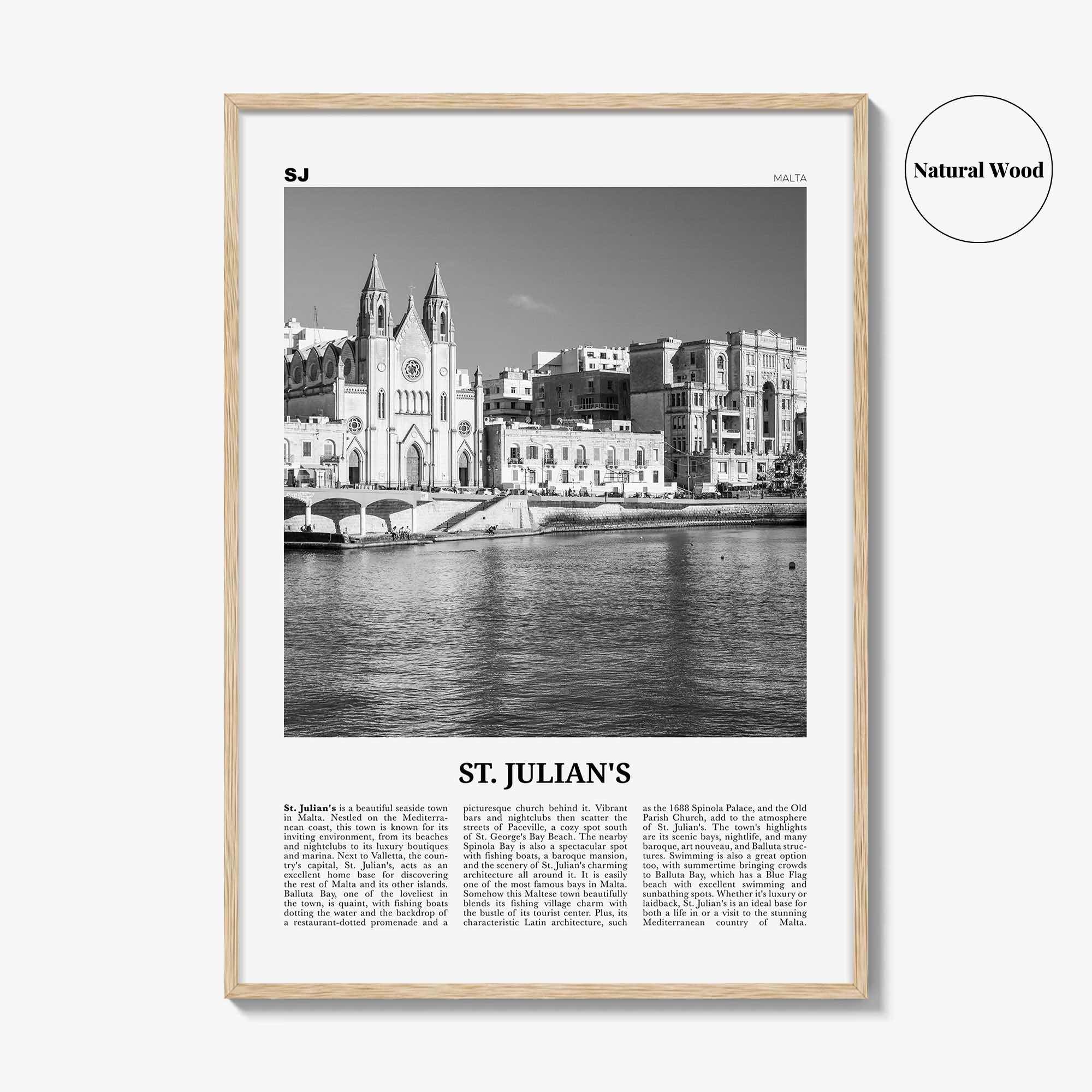 St Julians Print Black and White, St. Julian’s Wall Art, St. Julian’s Poster, St. Julian’s Photo, St. Julian’s Décor, St. Julian’s Map