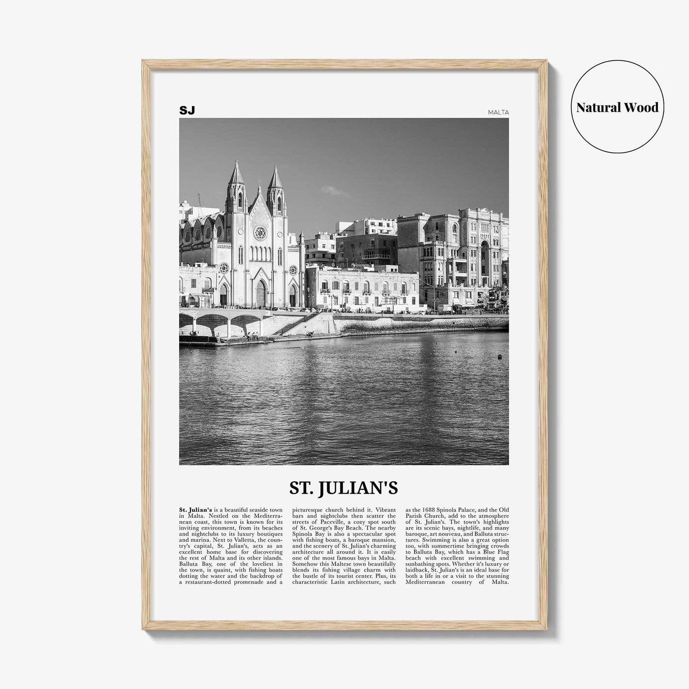St Julians Print Black and White, St. Julian’s Wall Art, St. Julian’s Poster, St. Julian’s Photo, St. Julian’s Décor, St. Julian’s Map