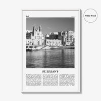 St Julians Print Black and White, St. Julian’s Wall Art, St. Julian’s Poster, St. Julian’s Photo, St. Julian’s Décor, St. Julian’s Map