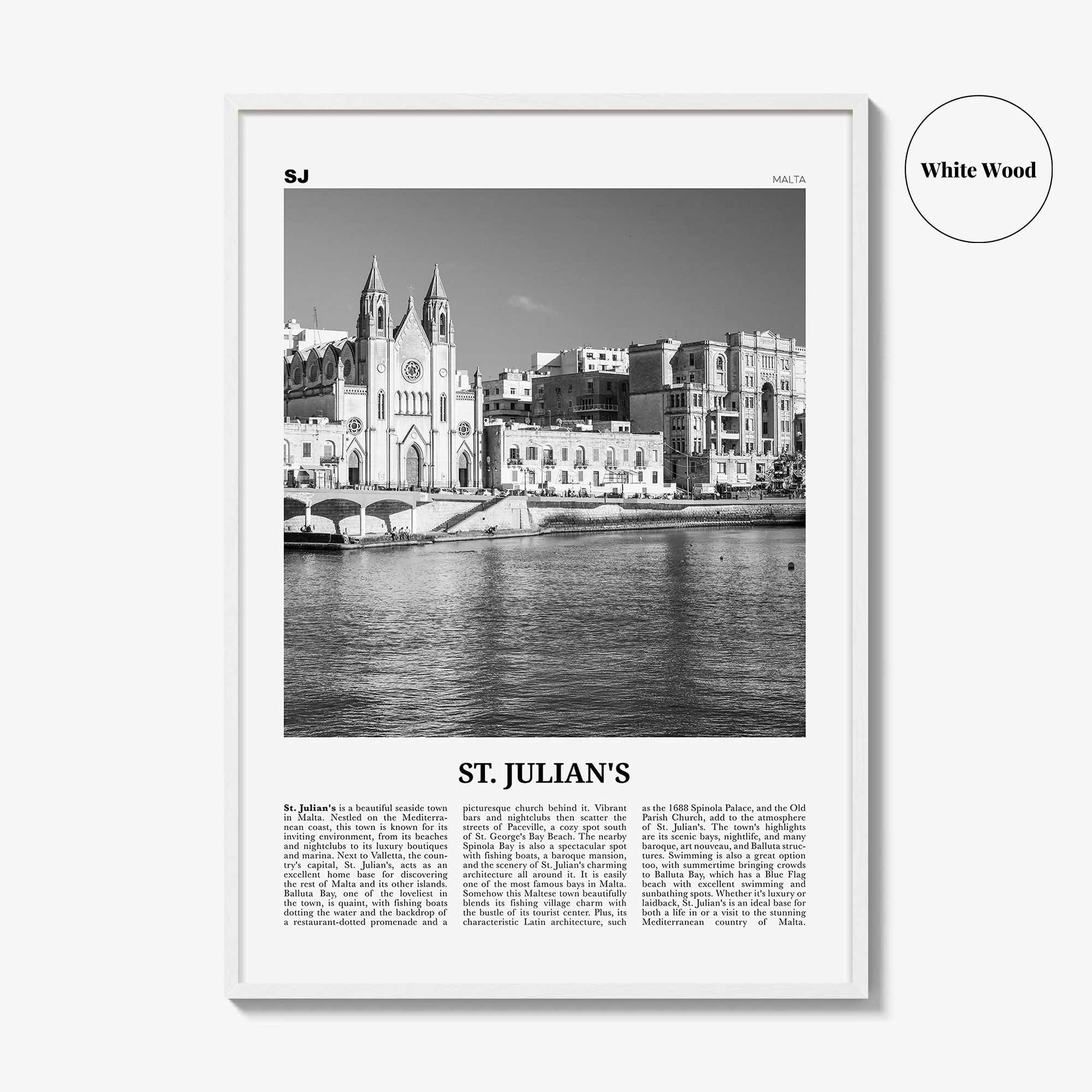 St Julians Print Black and White, St. Julian’s Wall Art, St. Julian’s Poster, St. Julian’s Photo, St. Julian’s Décor, St. Julian’s Map