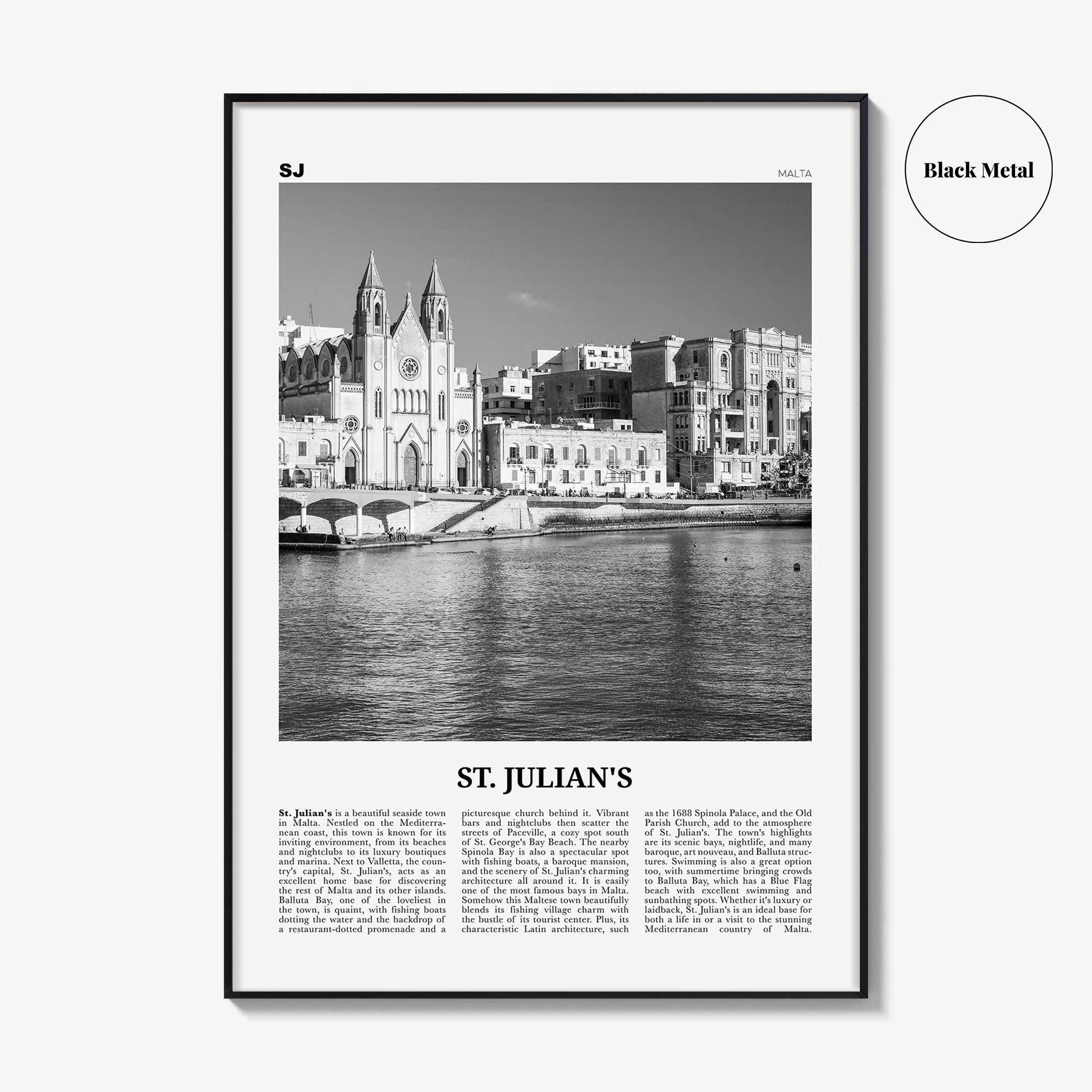 St Julians Print Black and White, St. Julian’s Wall Art, St. Julian’s Poster, St. Julian’s Photo, St. Julian’s Décor, St. Julian’s Map