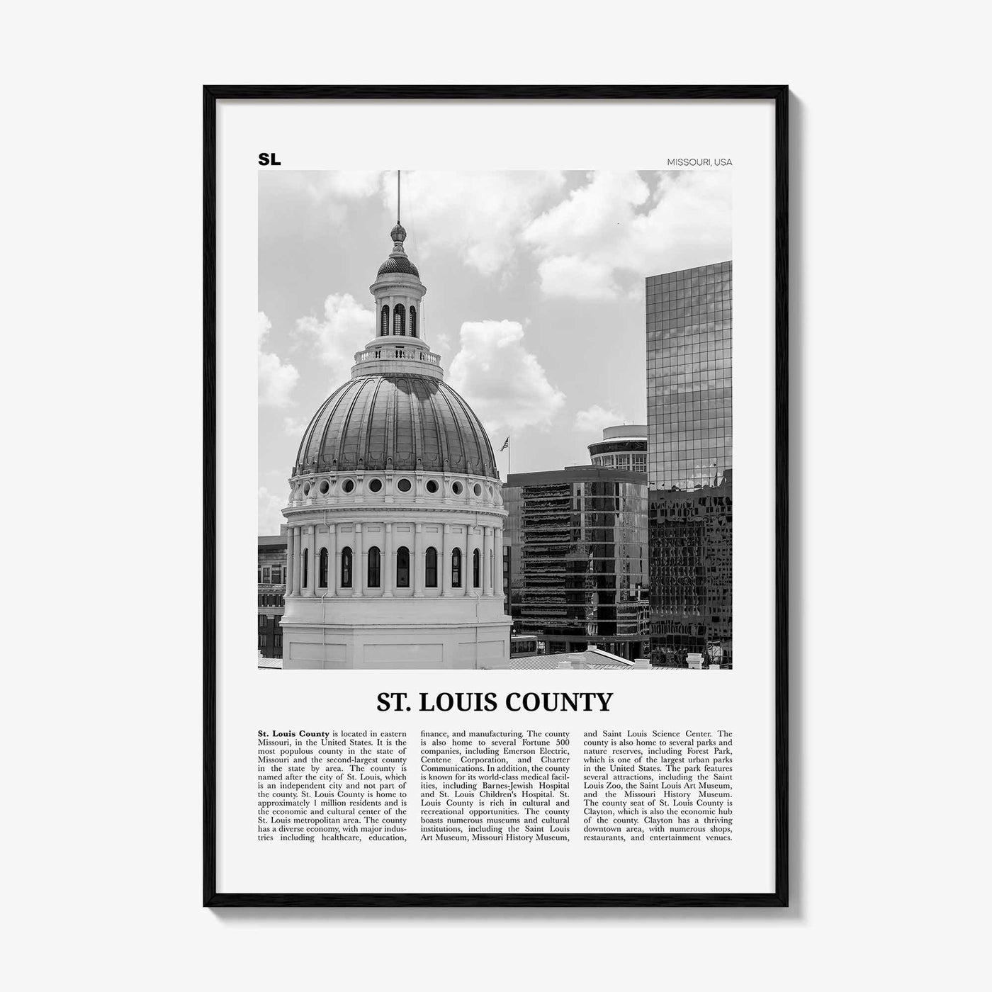 St Louis County Print Black and White, St Louis County Wall Art, St Louis County Poster, St Louis Photo, St Louis Wall Décor, St Louis Map