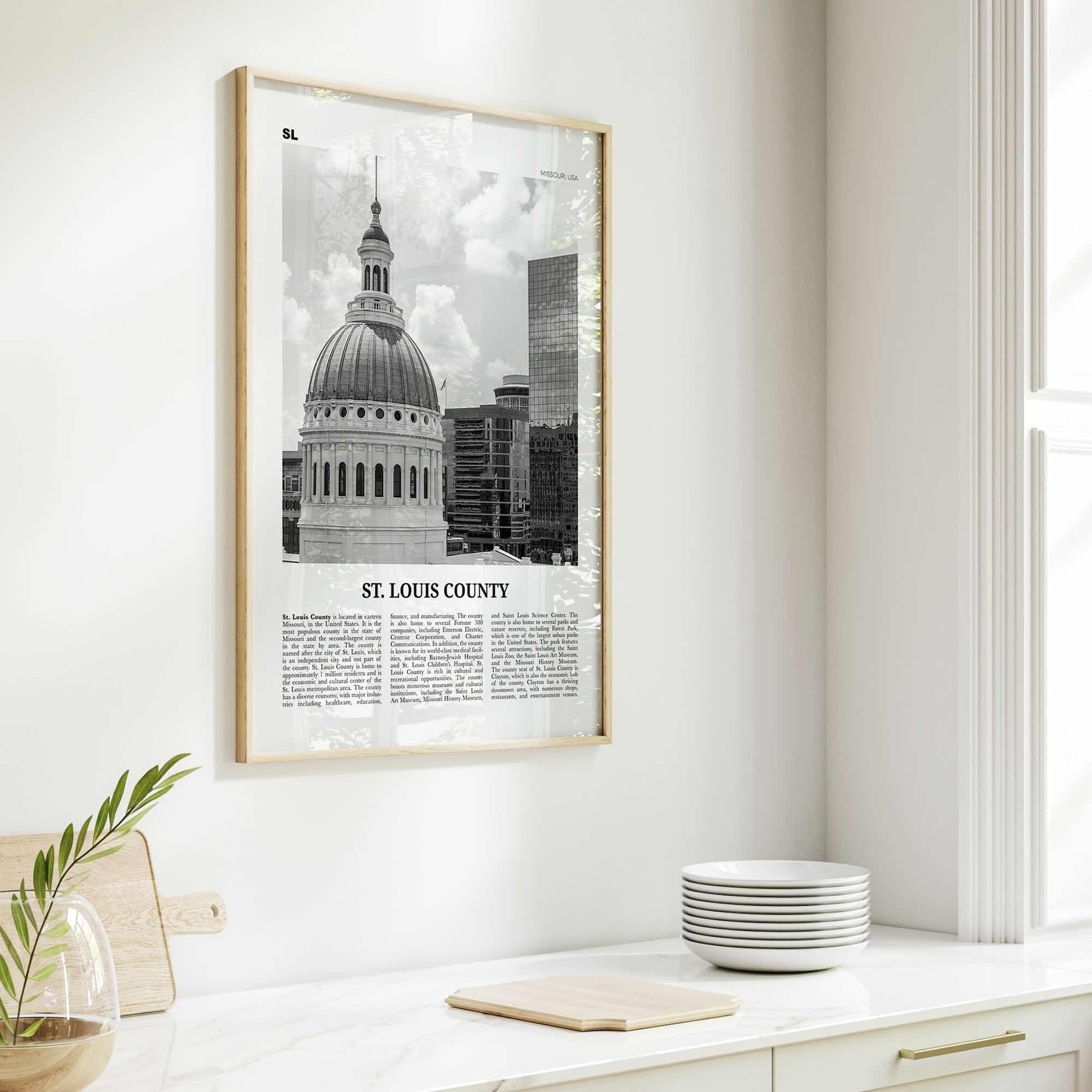 St Louis County Print Black and White, St Louis County Wall Art, St Louis County Poster, St Louis Photo, St Louis Wall Décor, St Louis Map