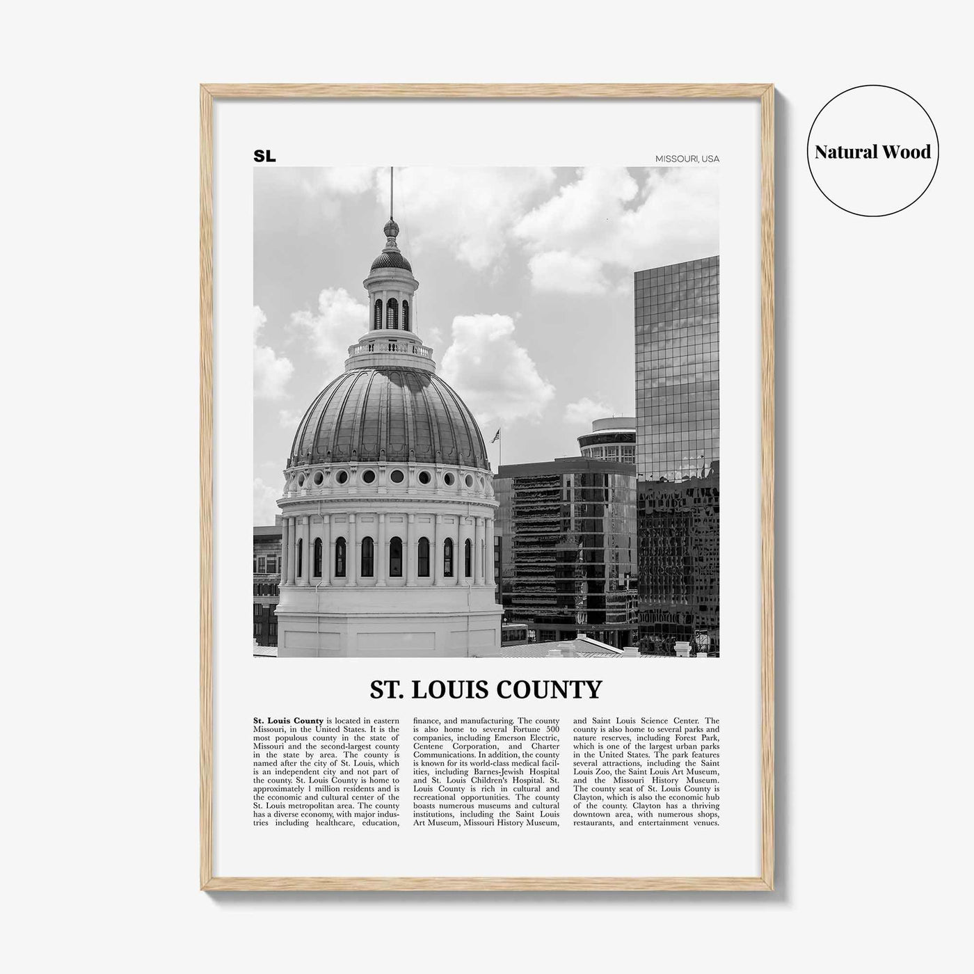 St Louis County Print Black and White, St Louis County Wall Art, St Louis County Poster, St Louis Photo, St Louis Wall Décor, St Louis Map