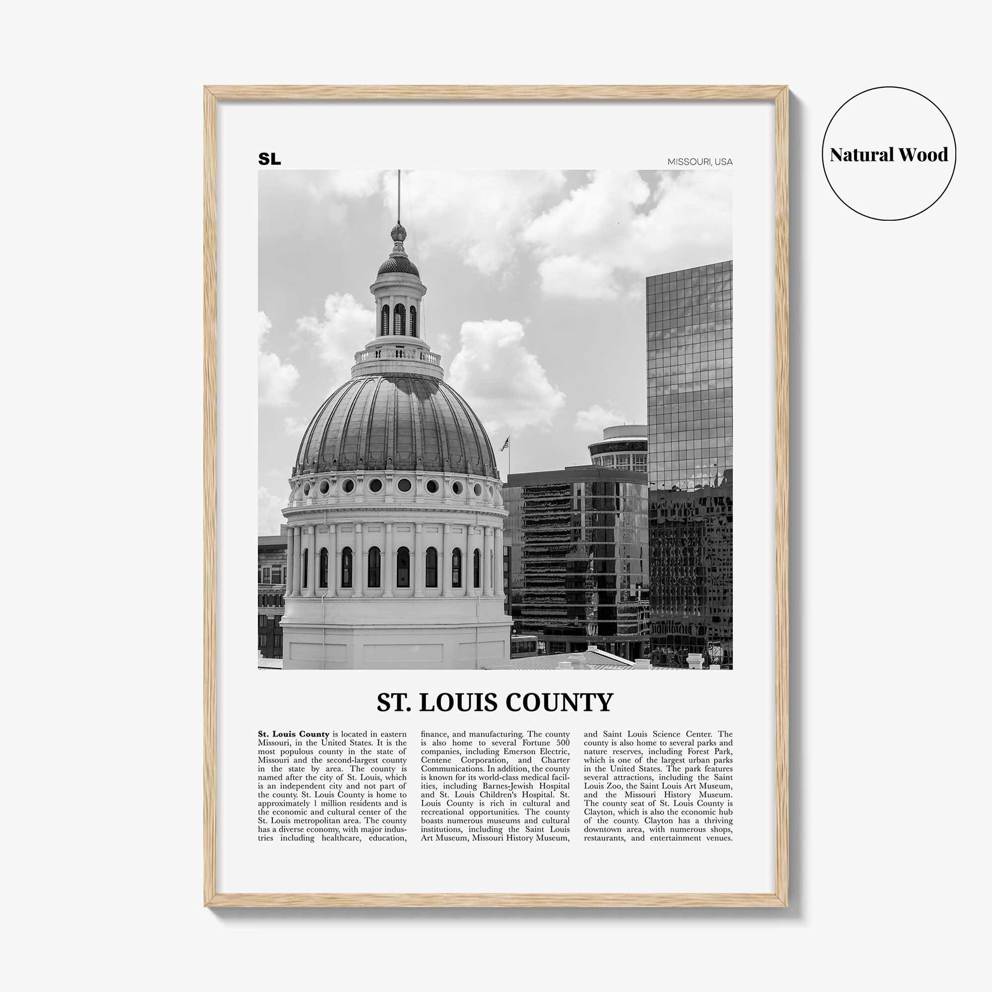 St Louis County Print Black and White, St Louis County Wall Art, St Louis County Poster, St Louis Photo, St Louis Wall Décor, St Louis Map