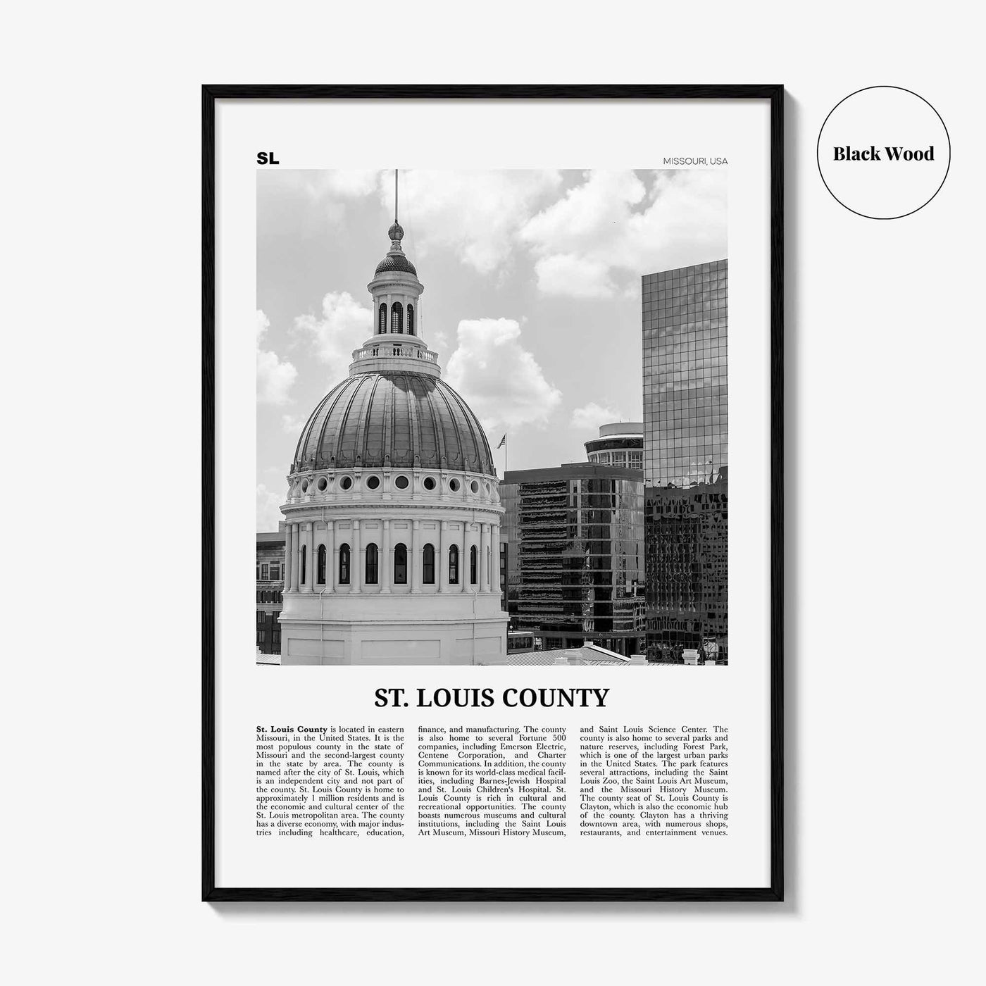 St Louis County Print Black and White, St Louis County Wall Art, St Louis County Poster, St Louis Photo, St Louis Wall Décor, St Louis Map