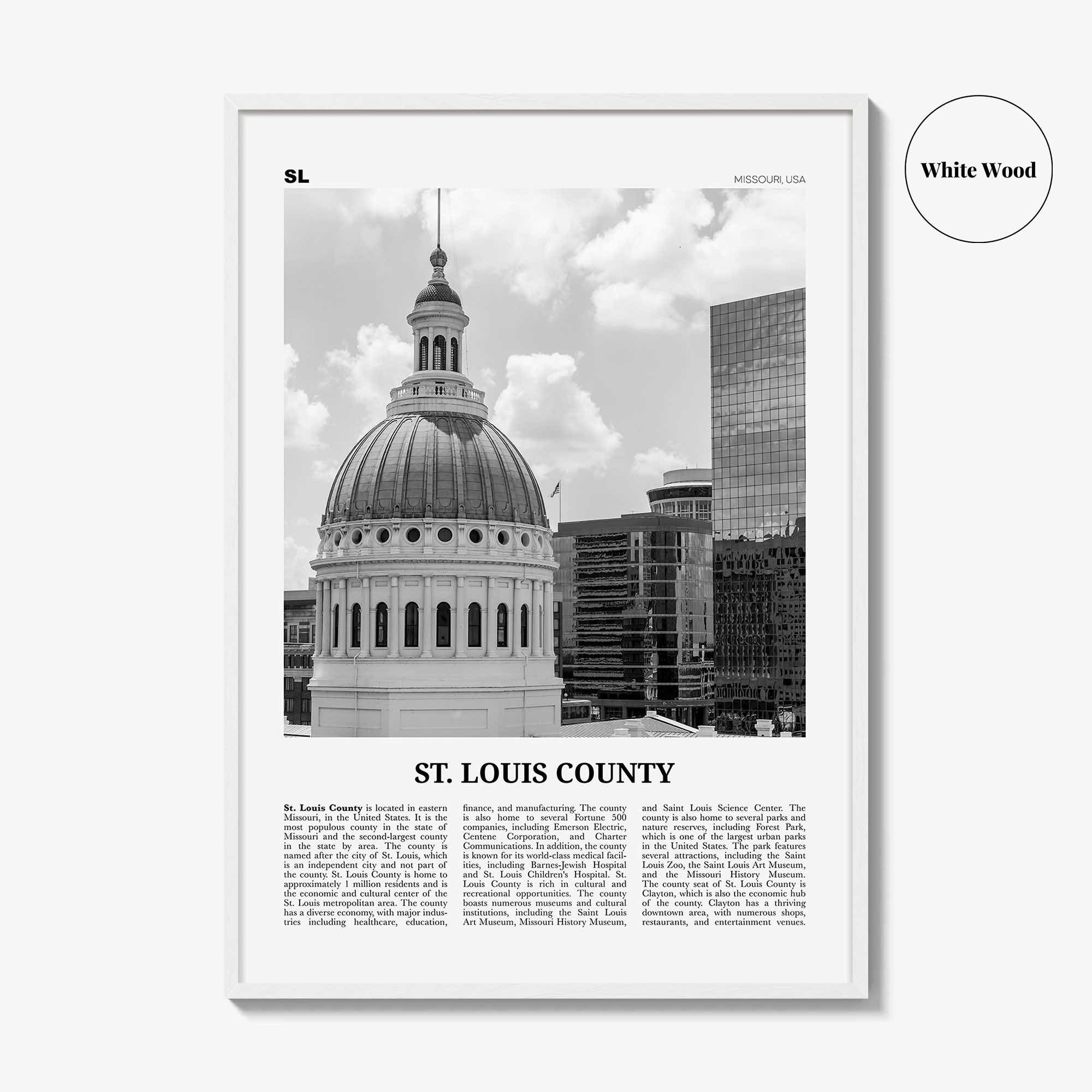 St Louis County Print Black and White, St Louis County Wall Art, St Louis County Poster, St Louis Photo, St Louis Wall Décor, St Louis Map