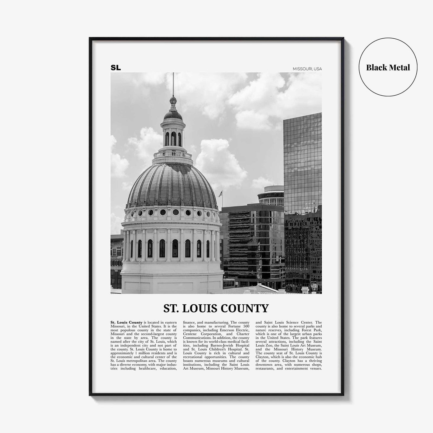 St Louis County Print Black and White, St Louis County Wall Art, St Louis County Poster, St Louis Photo, St Louis Wall Décor, St Louis Map