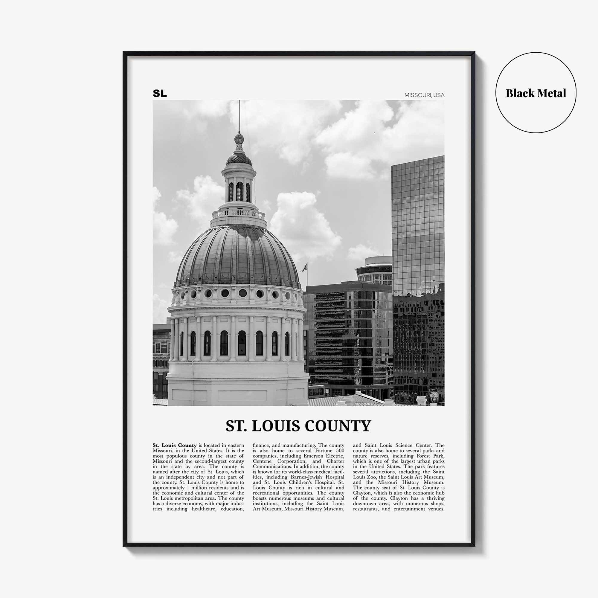 St Louis County Print Black and White, St Louis County Wall Art, St Louis County Poster, St Louis Photo, St Louis Wall Décor, St Louis Map