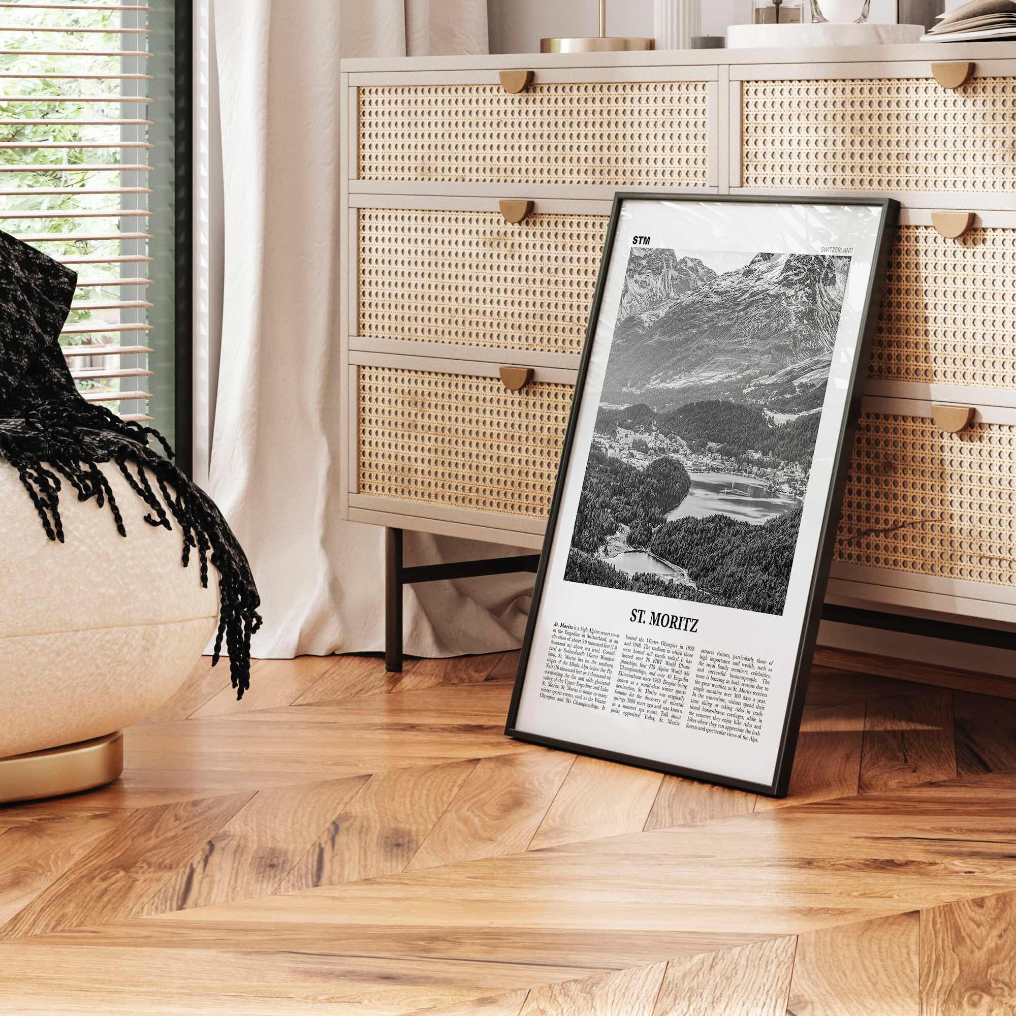 St Moritz Print Black and White, St Moritz Wall Art, St Moritz Poster, St Moritz Photo, Sankt Moritz Poster Print, Switzerland, Swiss, Alps