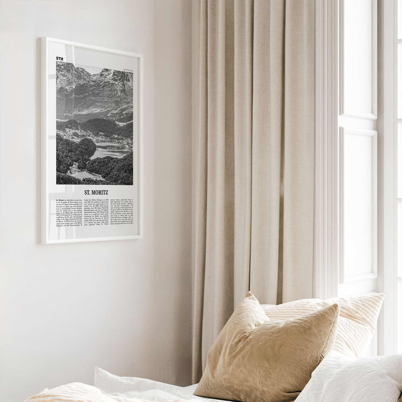 St Moritz Print Black and White, St Moritz Wall Art, St Moritz Poster, St Moritz Photo, Sankt Moritz Poster Print, Switzerland, Swiss, Alps