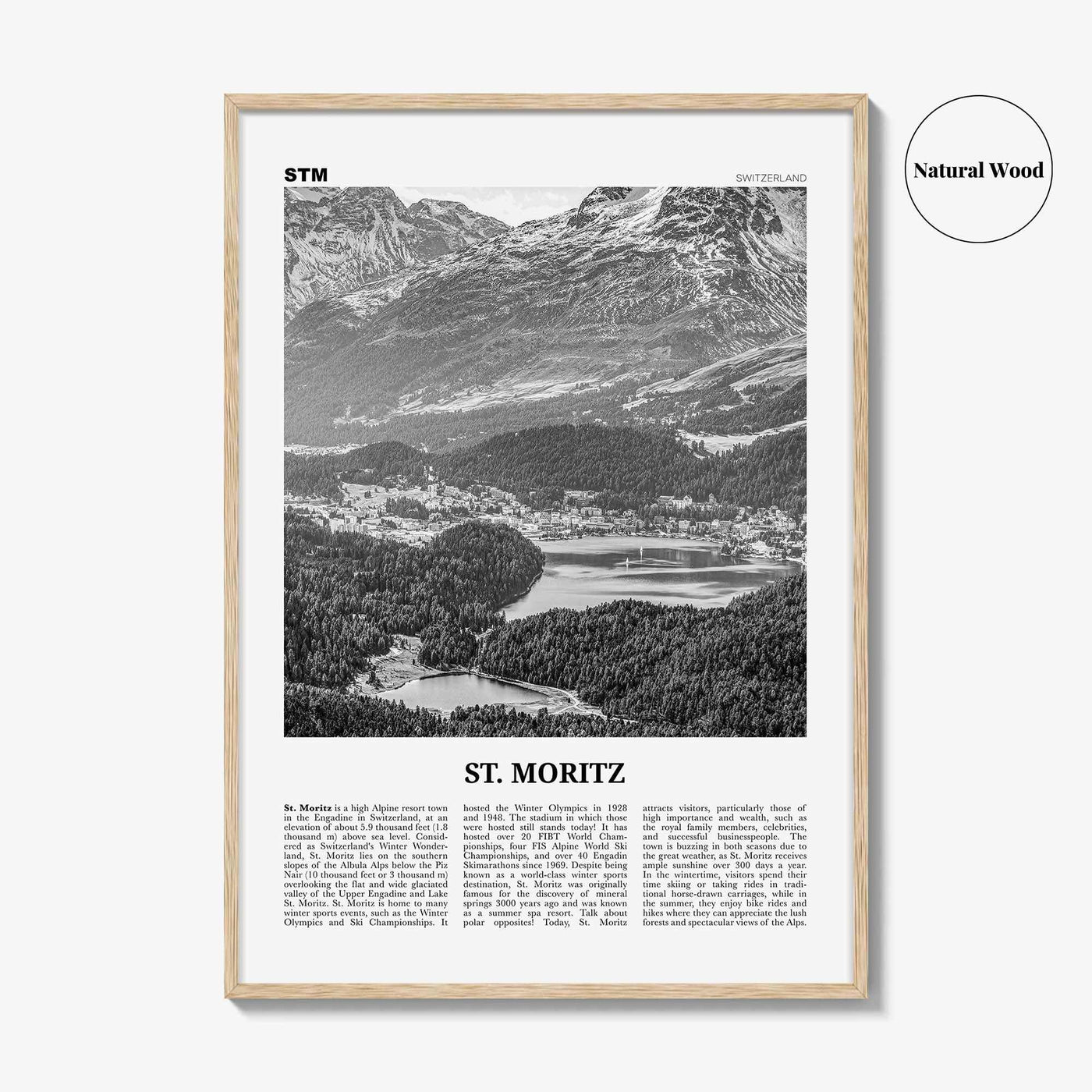 St Moritz Print Black and White, St Moritz Wall Art, St Moritz Poster, St Moritz Photo, Sankt Moritz Poster Print, Switzerland, Swiss, Alps