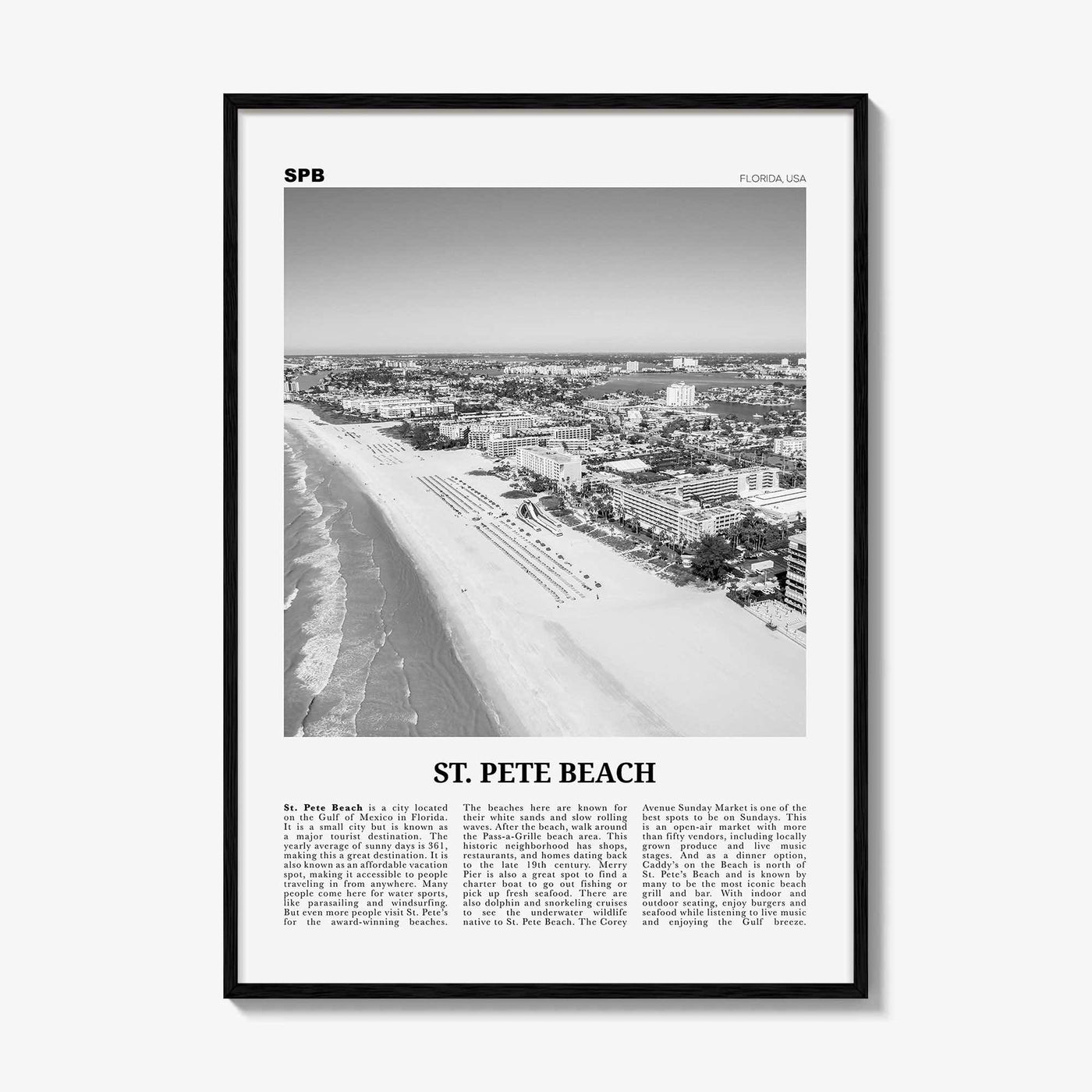 St Pete Beach Print Black and White No 1, St Pete Beach Wall Art, St Pete Beach Poster, St Pete Beach Photo, St Pete Beach Décor, Florida