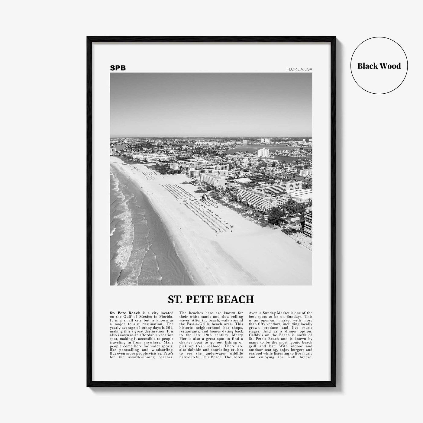 St Pete Beach Print Black and White No 1, St Pete Beach Wall Art, St Pete Beach Poster, St Pete Beach Photo, St Pete Beach Décor, Florida