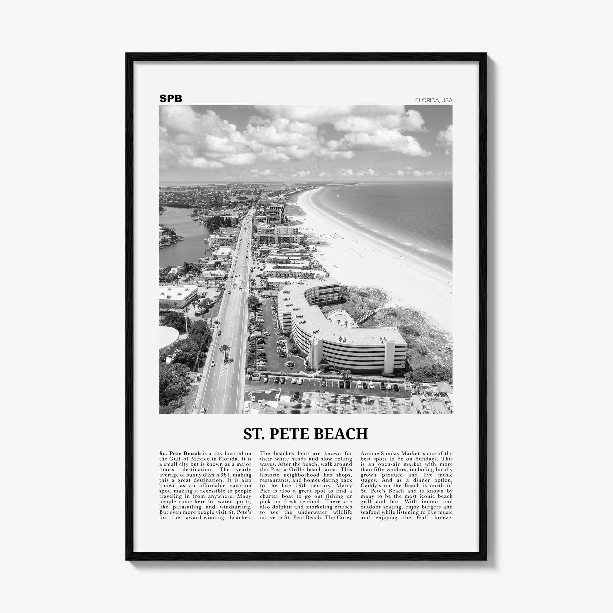 St Pete Beach Print Black and White No 2, St Pete Beach Wall Art, St Pete Beach Poster, St Pete Beach Photo, St Pete Beach Décor, US