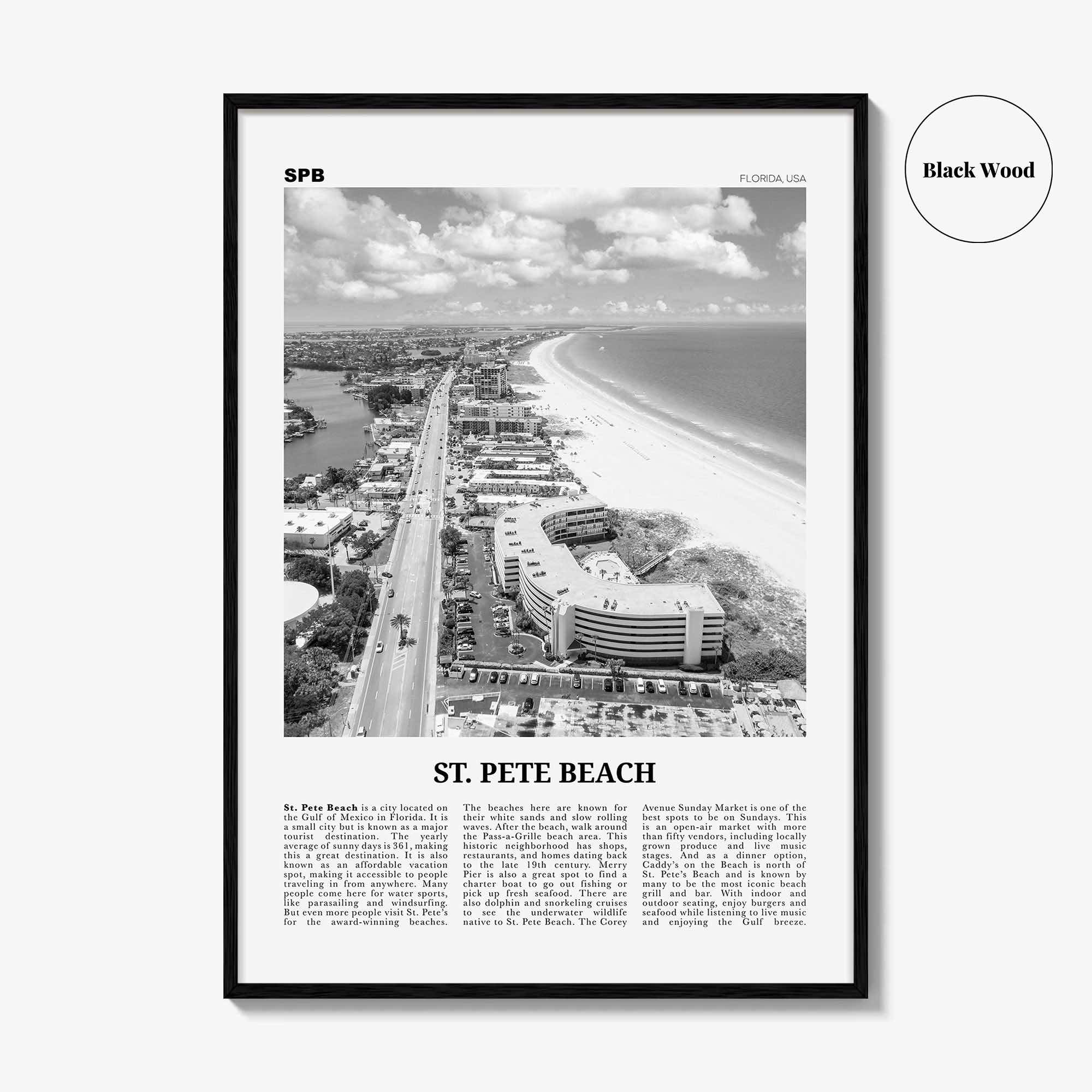 St Pete Beach Print Black and White No 2, St Pete Beach Wall Art, St Pete Beach Poster, St Pete Beach Photo, St Pete Beach Décor, US