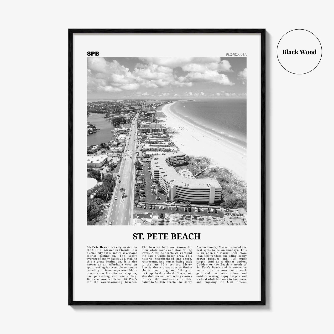 St Pete Beach Print Black and White No 2, St Pete Beach Wall Art, St Pete Beach Poster, St Pete Beach Photo, St Pete Beach Décor, US