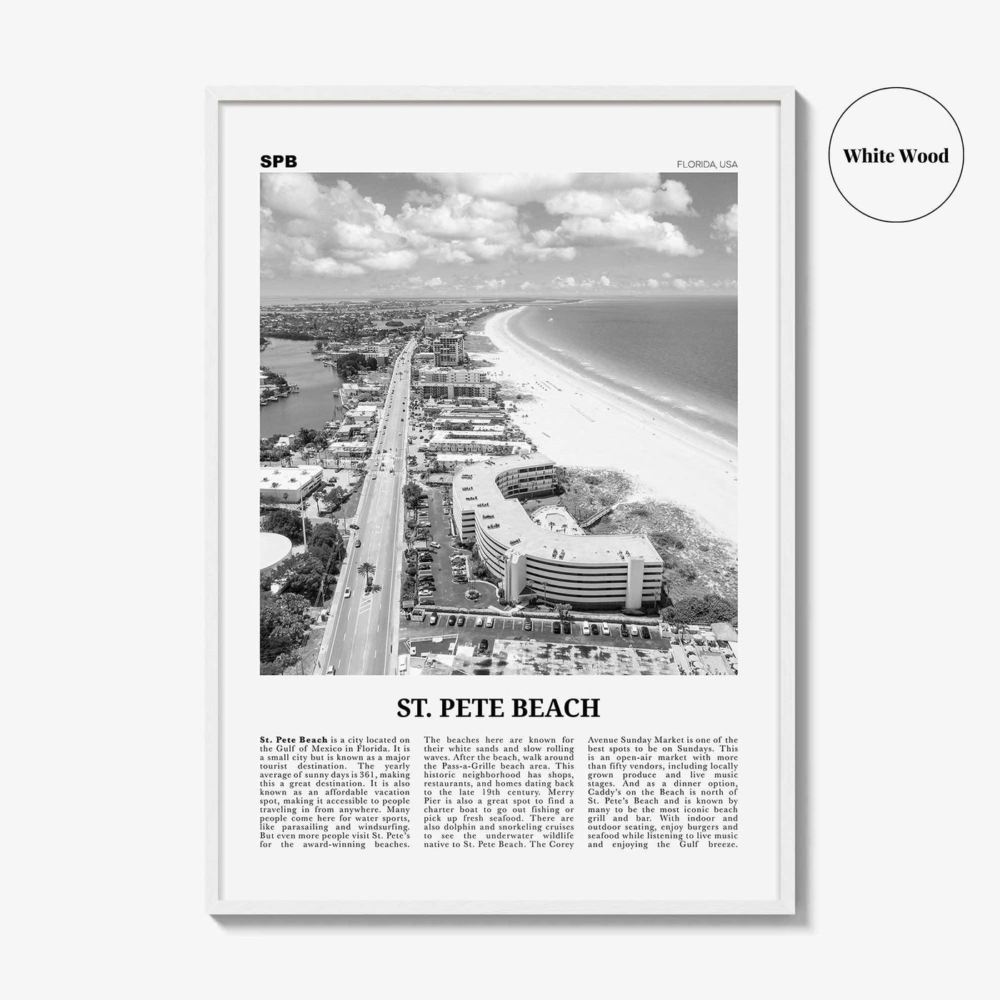 St Pete Beach Print Black and White No 2, St Pete Beach Wall Art, St Pete Beach Poster, St Pete Beach Photo, St Pete Beach Décor, US