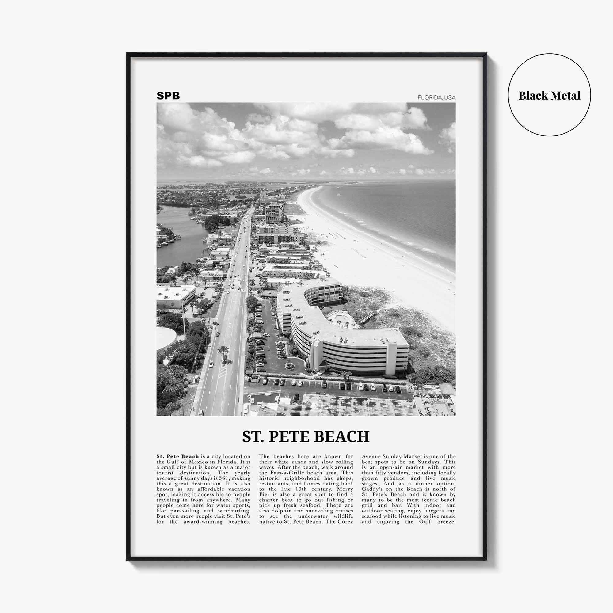 St Pete Beach Print Black and White No 2, St Pete Beach Wall Art, St Pete Beach Poster, St Pete Beach Photo, St Pete Beach Décor, US