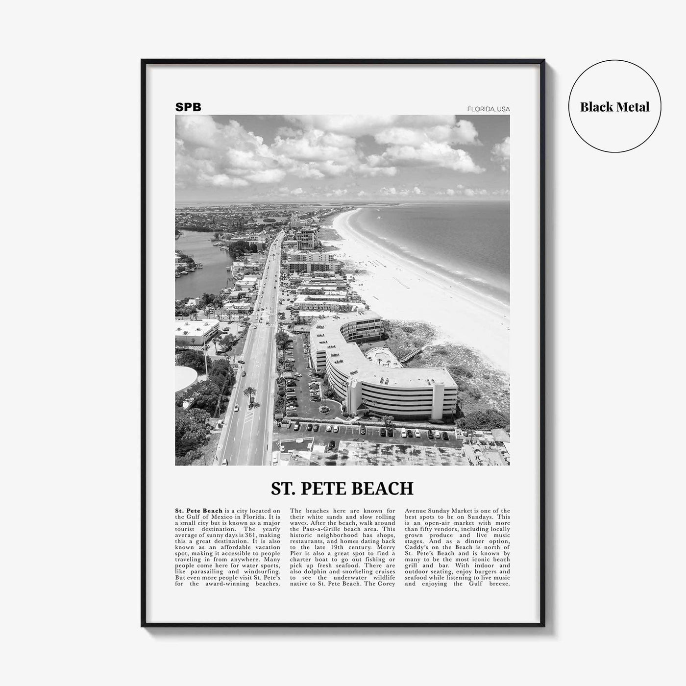 St Pete Beach Print Black and White No 2, St Pete Beach Wall Art, St Pete Beach Poster, St Pete Beach Photo, St Pete Beach Décor, US