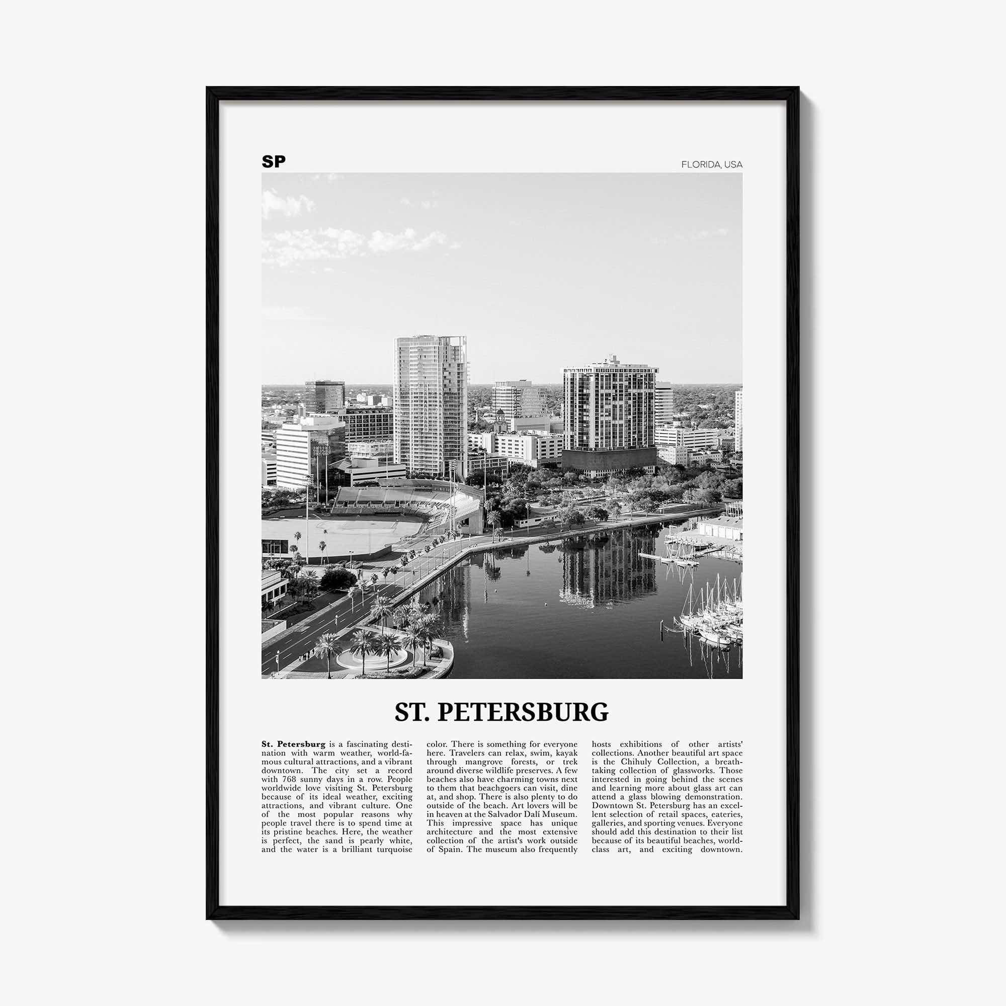 St Petersburg Print Black and White Florida No 1, St Petersburg Wall Art, St Petersburg Poster, St Petersburg Photo, Petersburg Décor