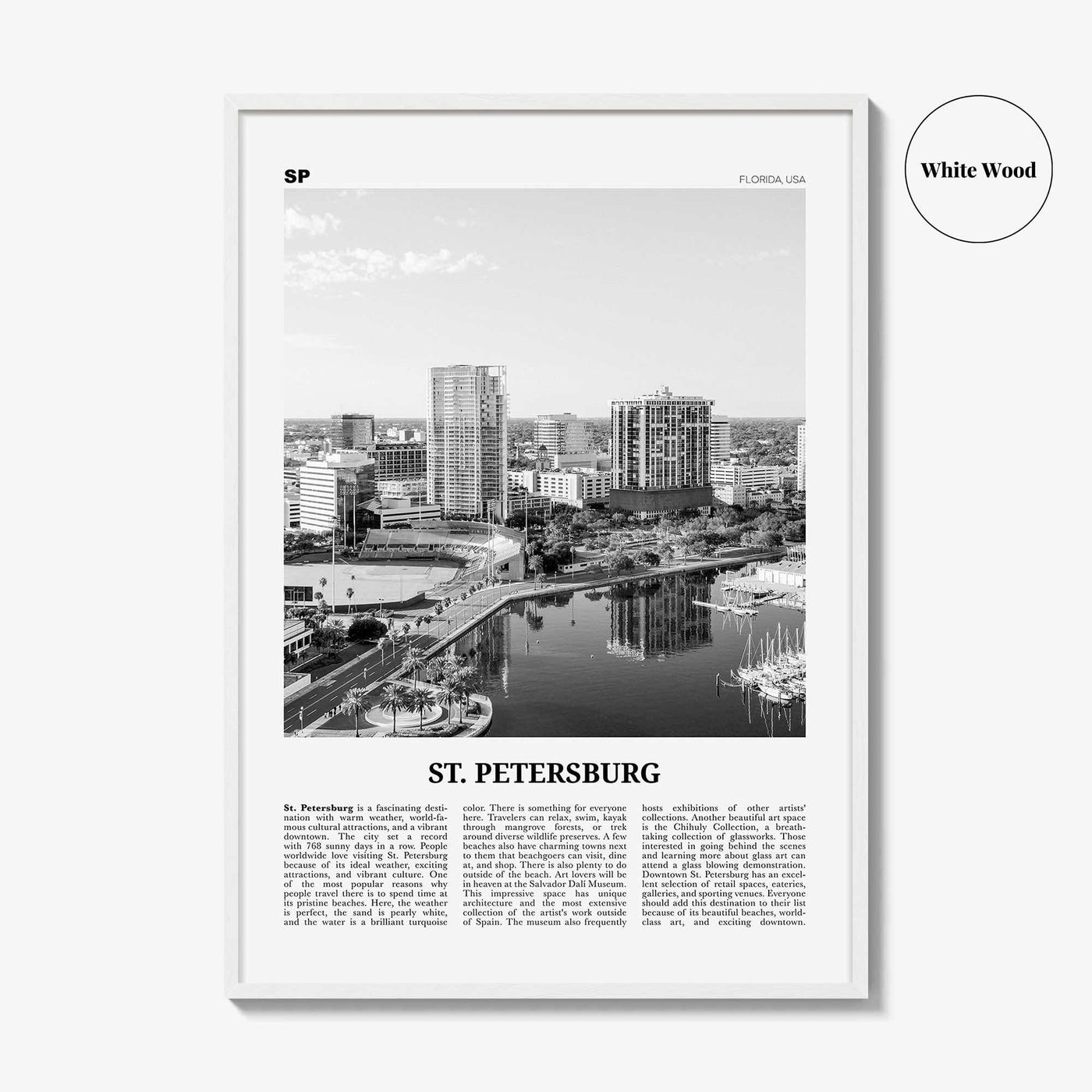 St Petersburg Print Black and White Florida No 1, St Petersburg Wall Art, St Petersburg Poster, St Petersburg Photo, Petersburg Décor