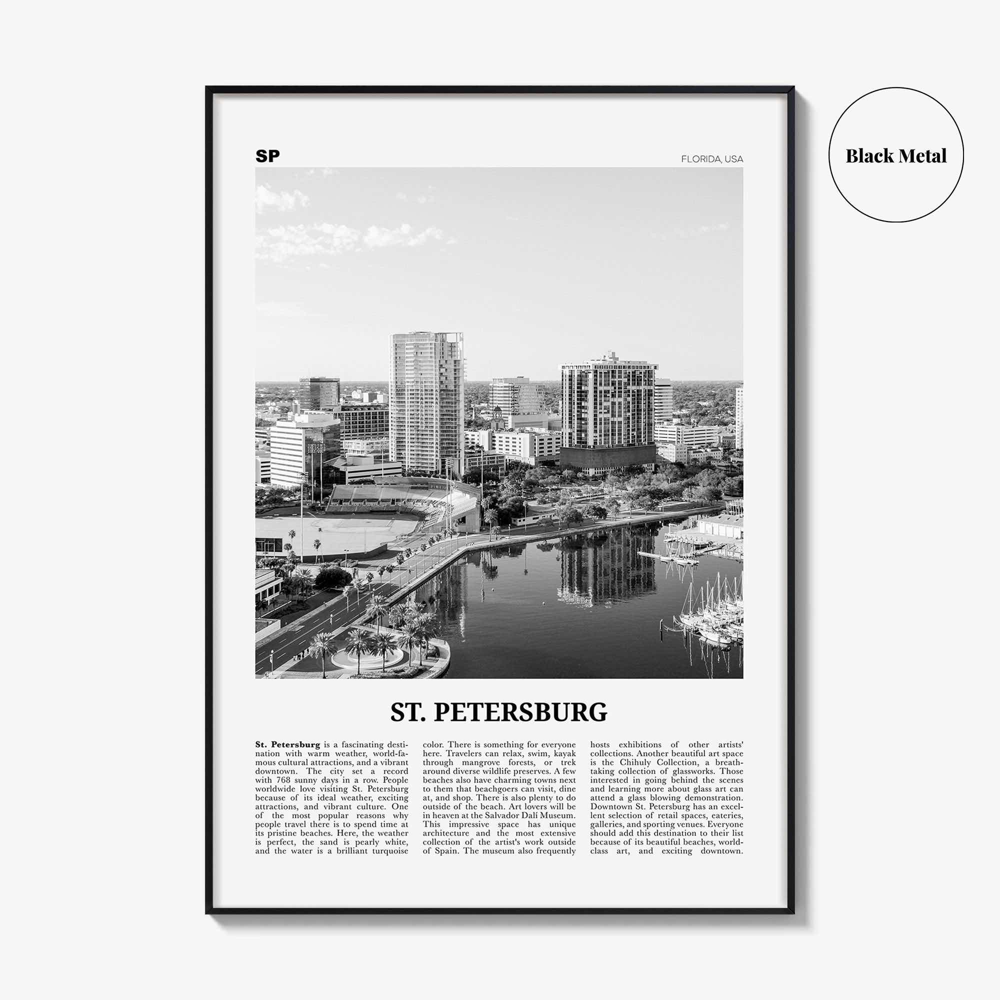 St Petersburg Print Black and White Florida No 1, St Petersburg Wall Art, St Petersburg Poster, St Petersburg Photo, Petersburg Décor