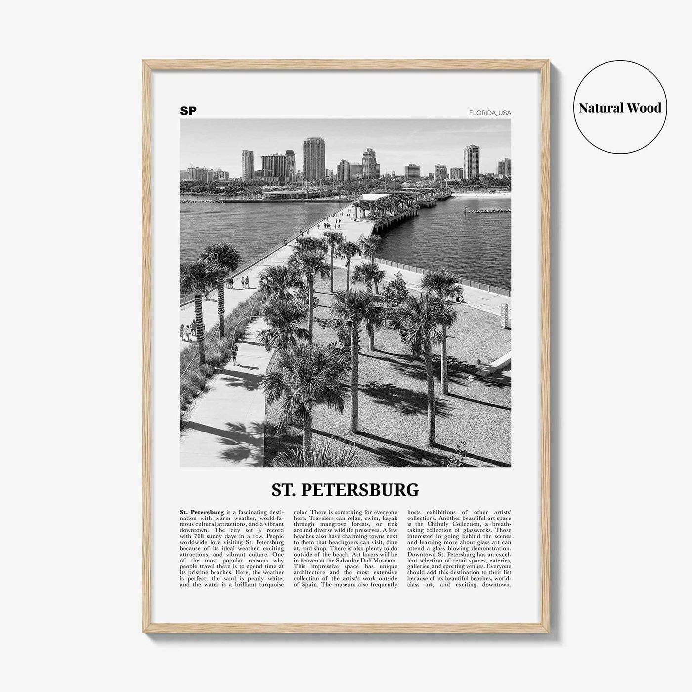 St Petersburg Print Black and White Florida No 2, St Petersburg Wall Art, St Petersburg Poster, St Petersburg Photo, Petersburg Décor