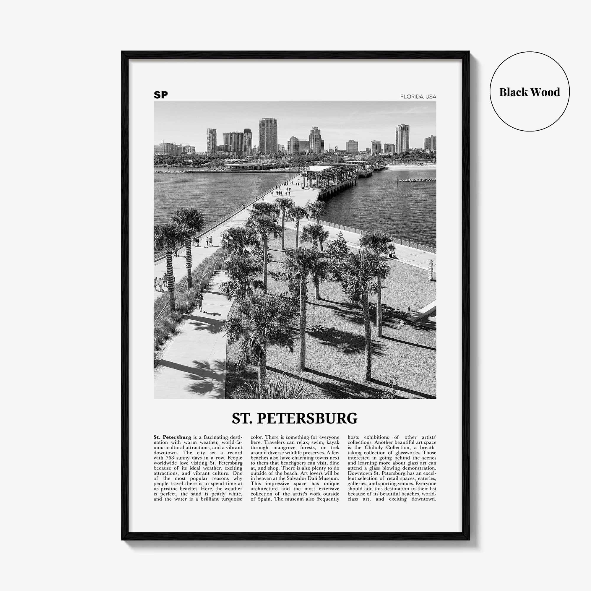 St Petersburg Print Black and White Florida No 2, St Petersburg Wall Art, St Petersburg Poster, St Petersburg Photo, Petersburg Décor