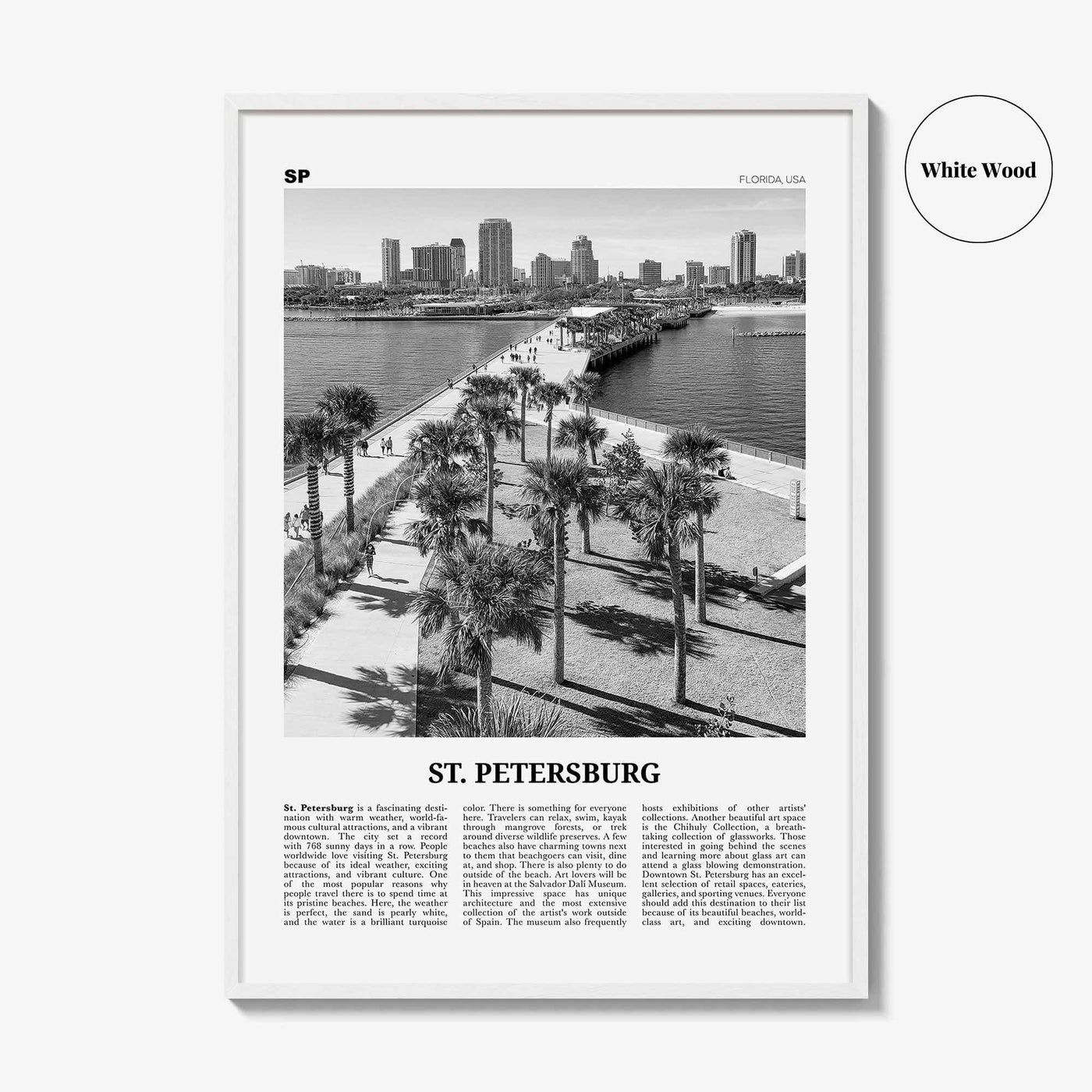 St Petersburg Print Black and White Florida No 2, St Petersburg Wall Art, St Petersburg Poster, St Petersburg Photo, Petersburg Décor