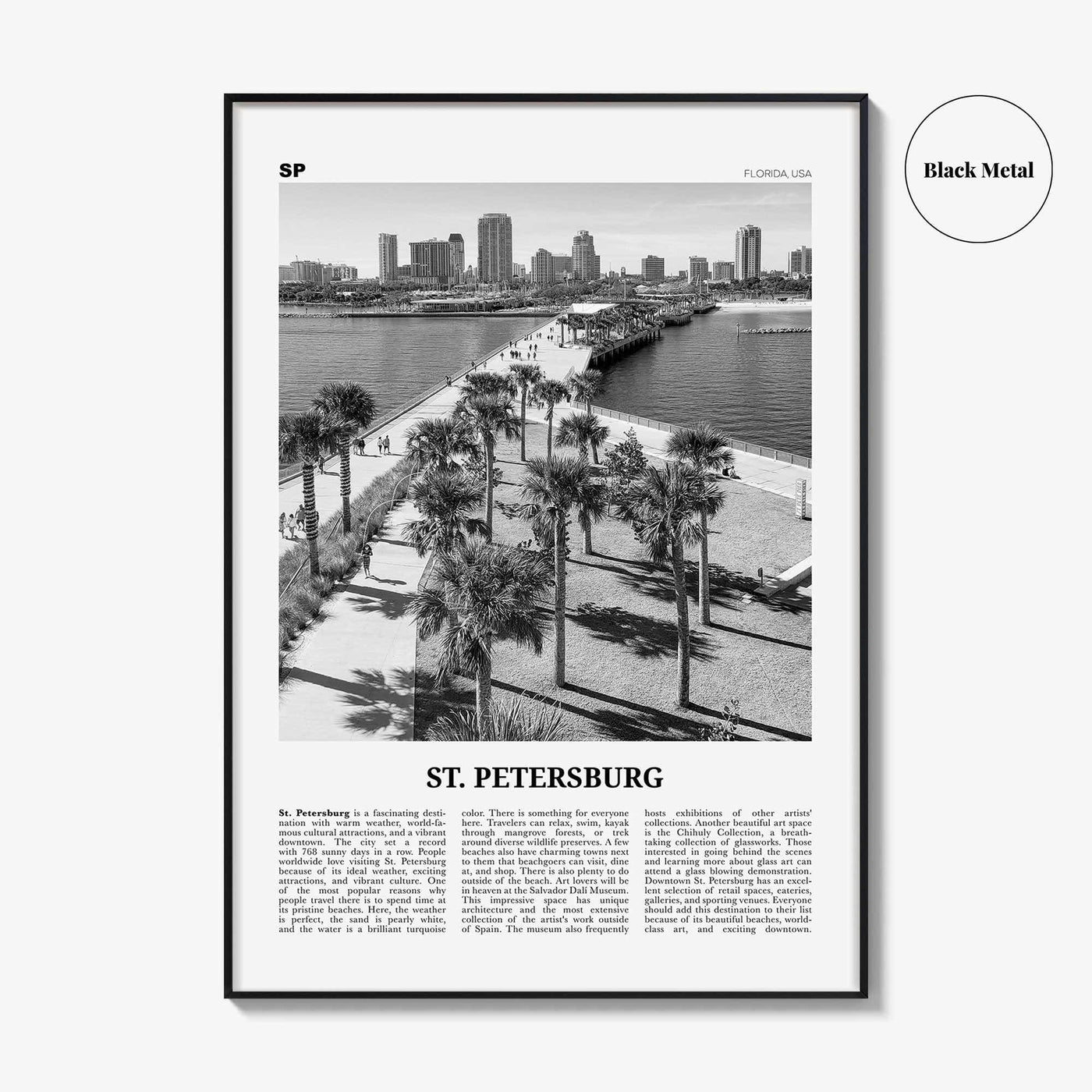 St Petersburg Print Black and White Florida No 2, St Petersburg Wall Art, St Petersburg Poster, St Petersburg Photo, Petersburg Décor
